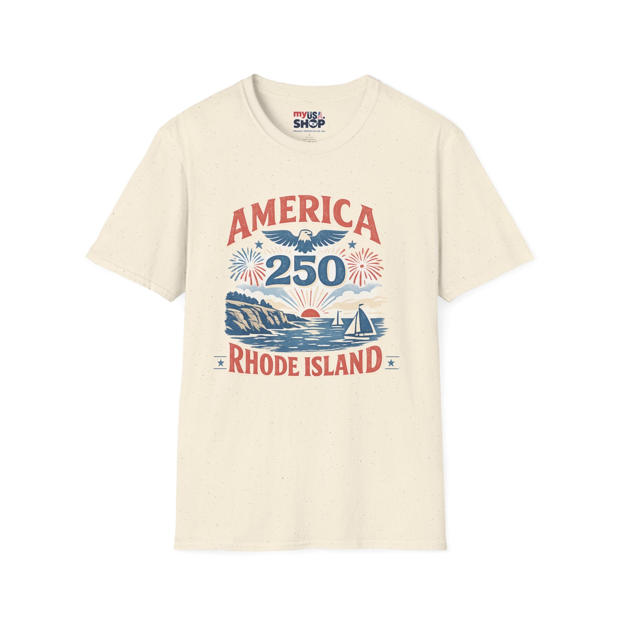 America 250 Rhode Island Shirt — Coastal Fireworks Patriotic Tee