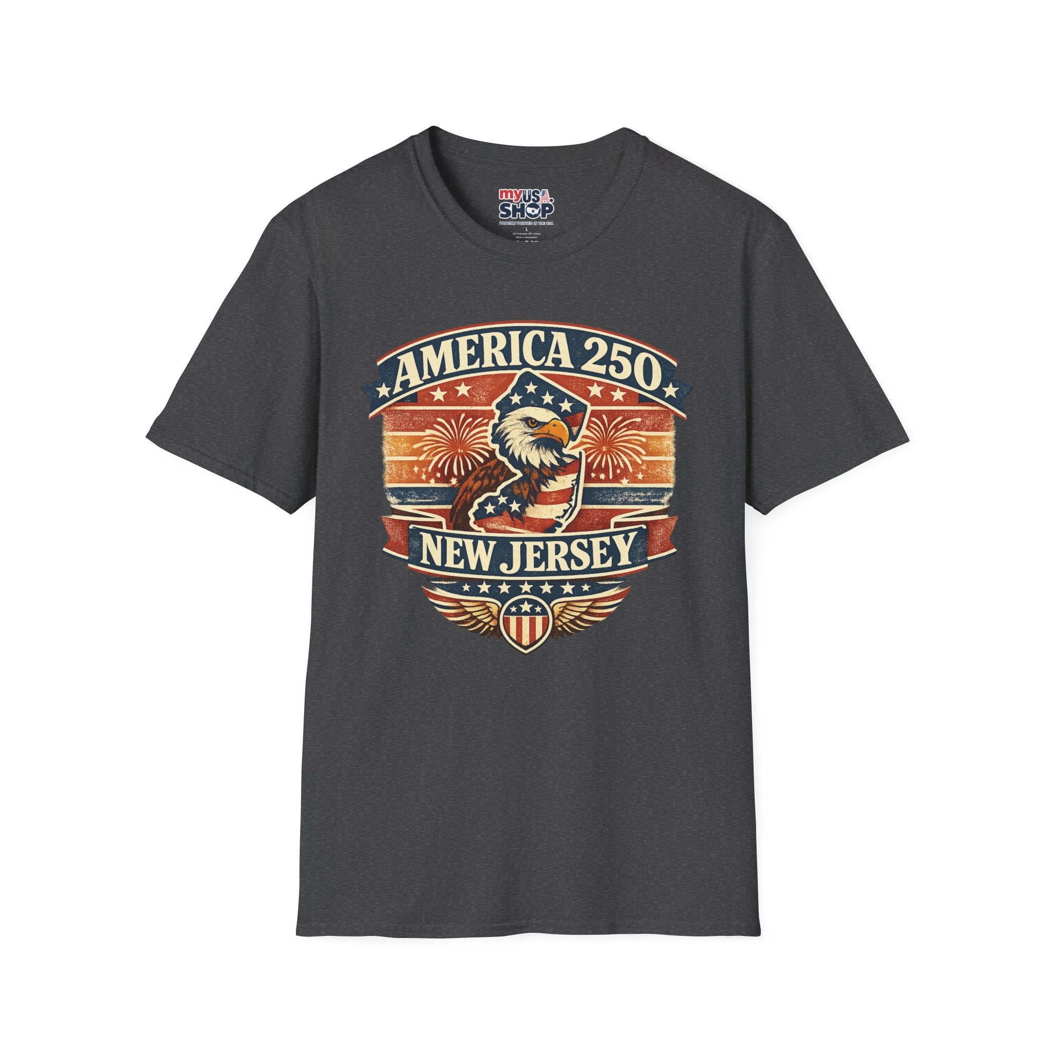 America 250 New Jersey T‑Shirt — Patriotic Bald Eagle & Fireworks Tee