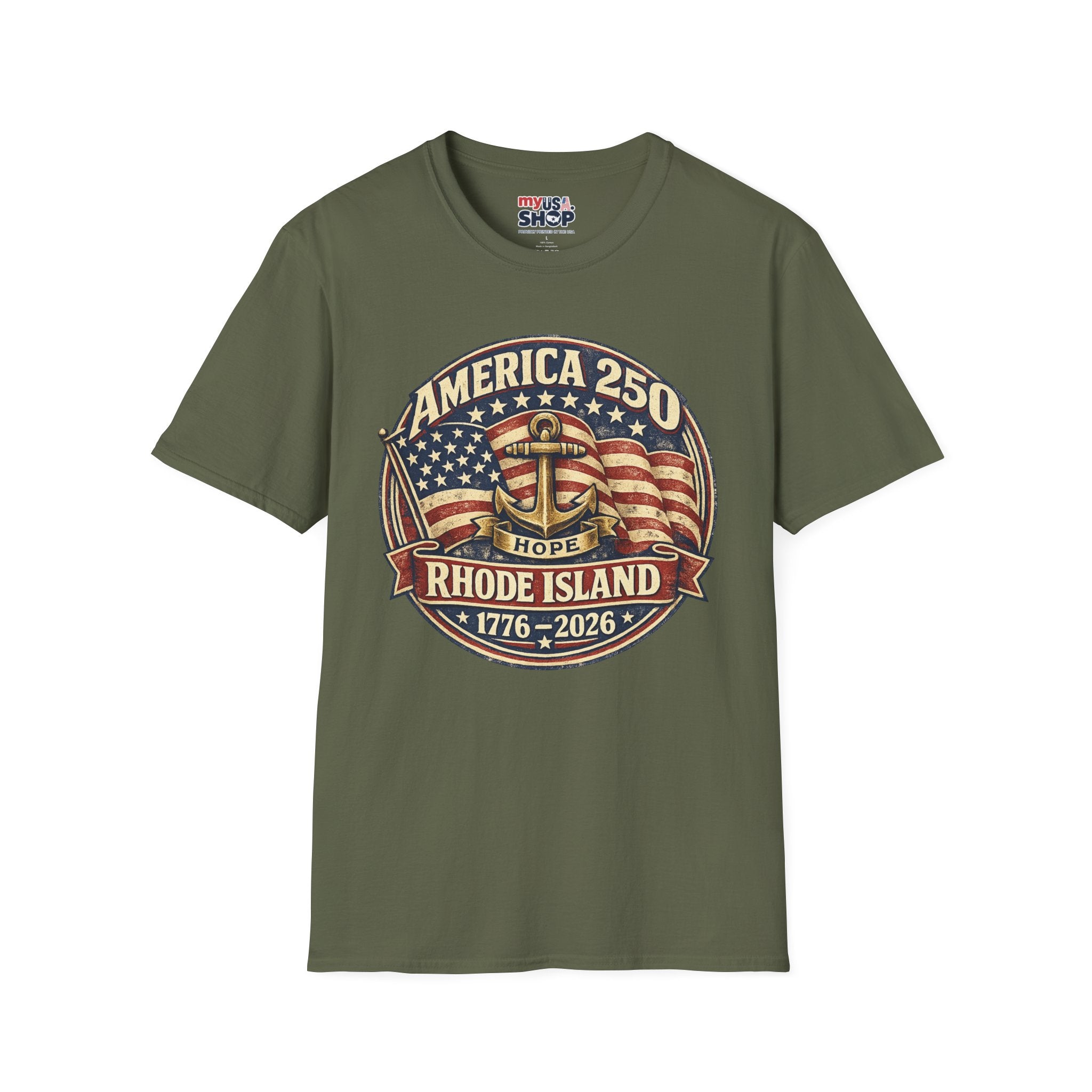 America 250 Rhode Island Shirt — Hope Anchor Patriotic Graphic Tee
