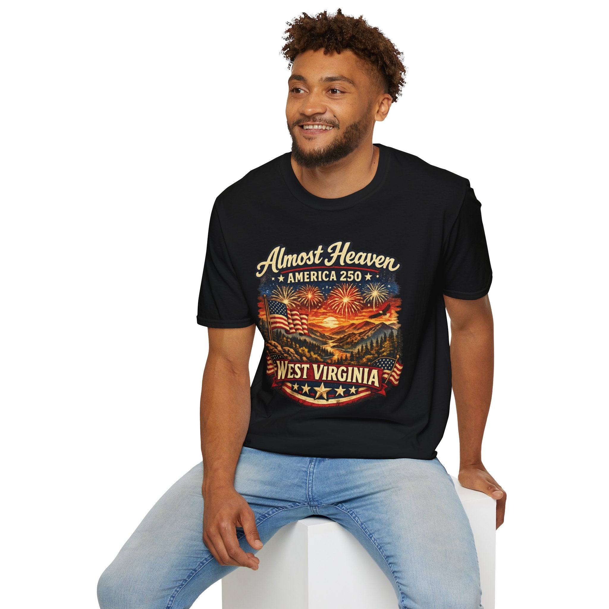 Almost Heaven West Virginia T-Shirt – America 250 Patriotic Fireworks Tee
