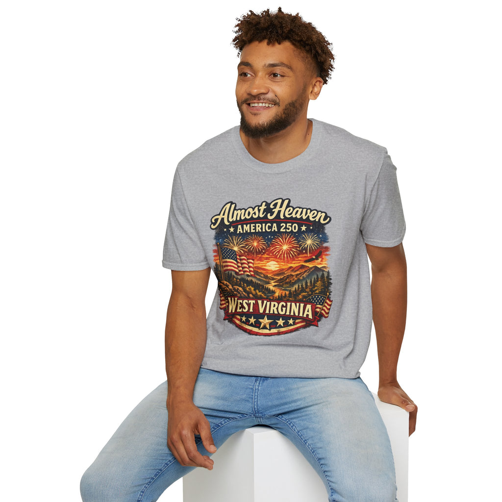 Almost Heaven West Virginia T-Shirt – America 250 Patriotic Fireworks Tee