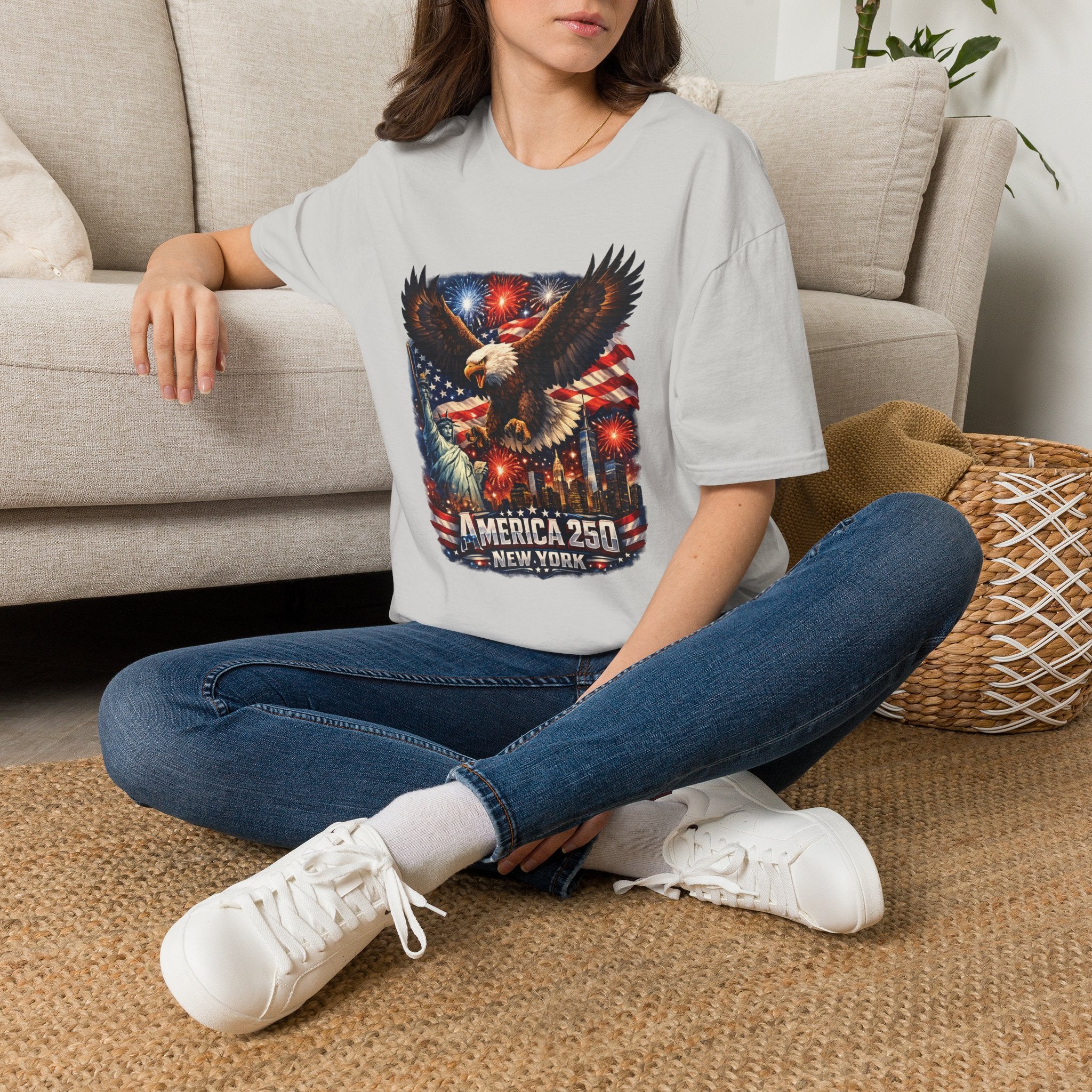 America 250 Patriotic Eagle T-Shirt — New York Fireworks Design