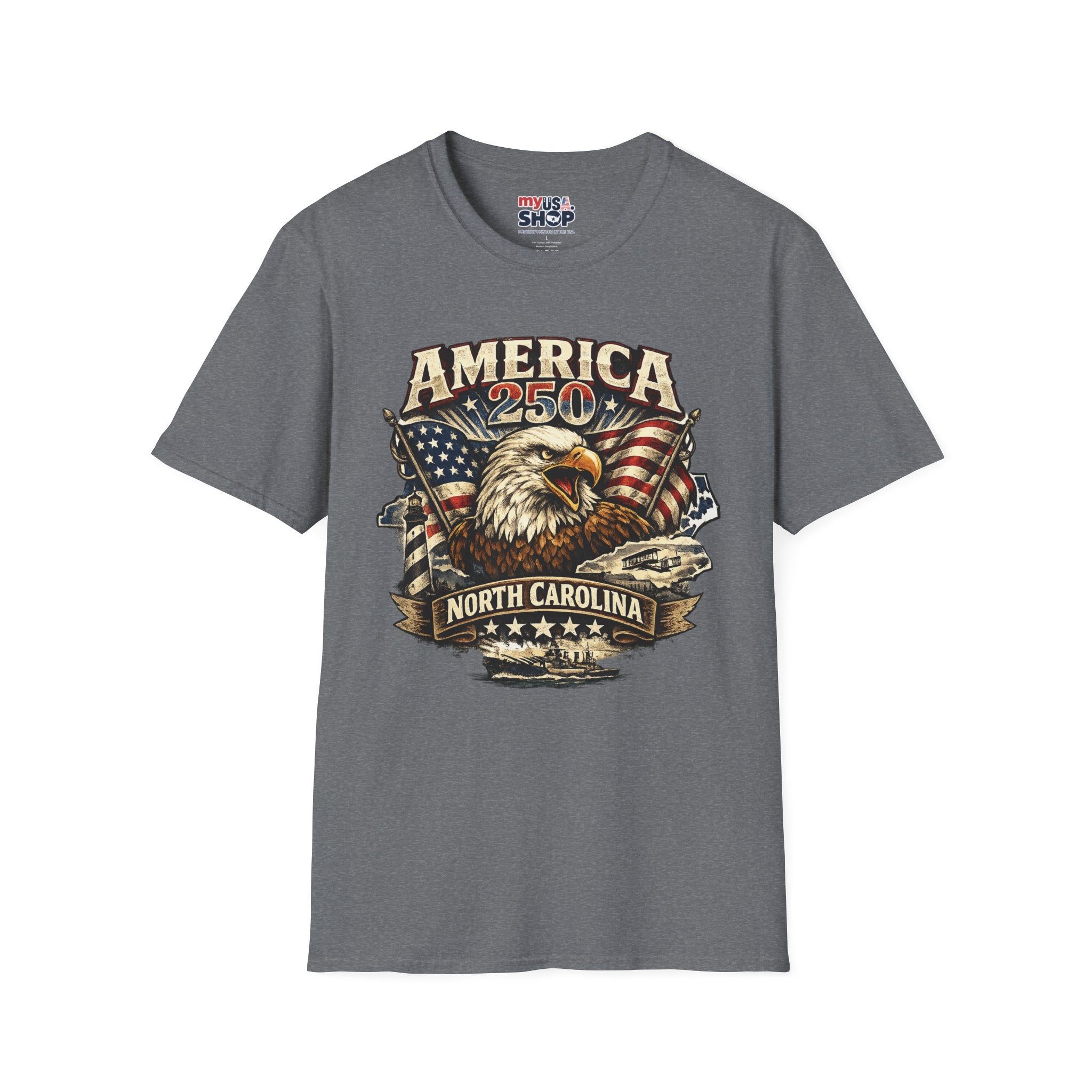 America 250 Eagle T-Shirt — Patriotic USA Flag Graphic (North Carolina)