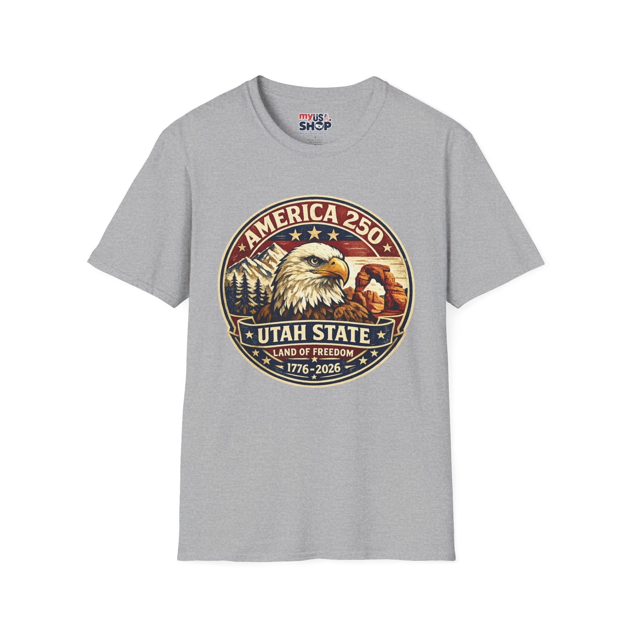 America 250 Utah State Tee — Land of Freedom Eagle Graphic Shirt