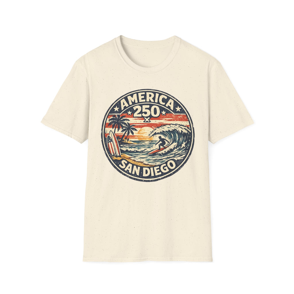 America 250 San Diego California Vintage Surf Emblem Tee