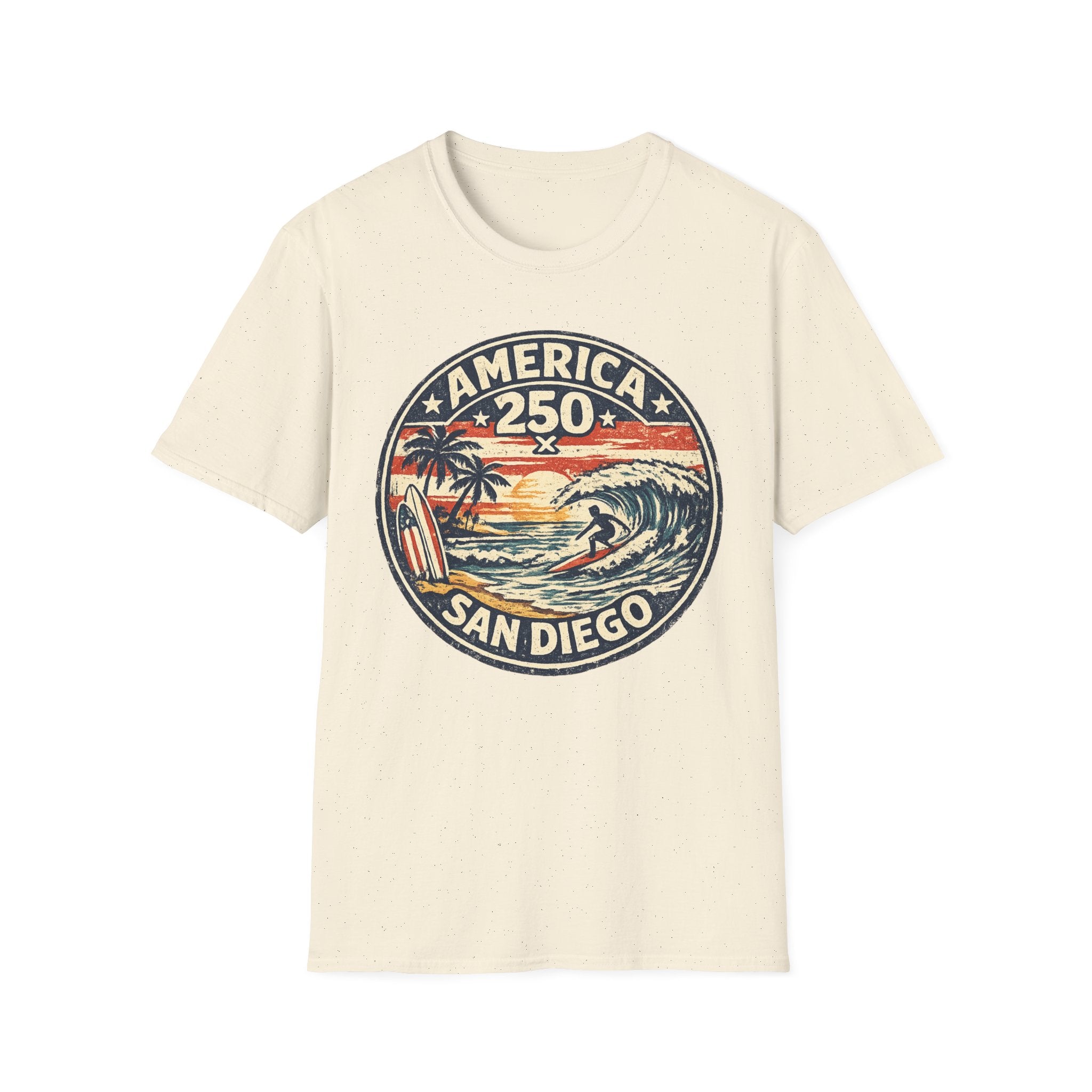 America 250 San Diego California Vintage Surf Emblem Tee