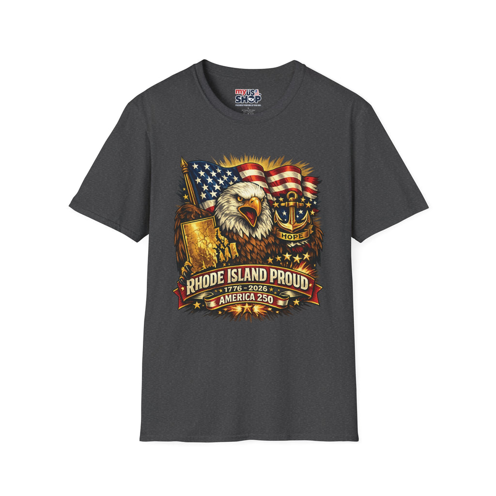 Rhode Island Proud America 250 T-Shirt — Patriotic Eagle Graphic Tee
