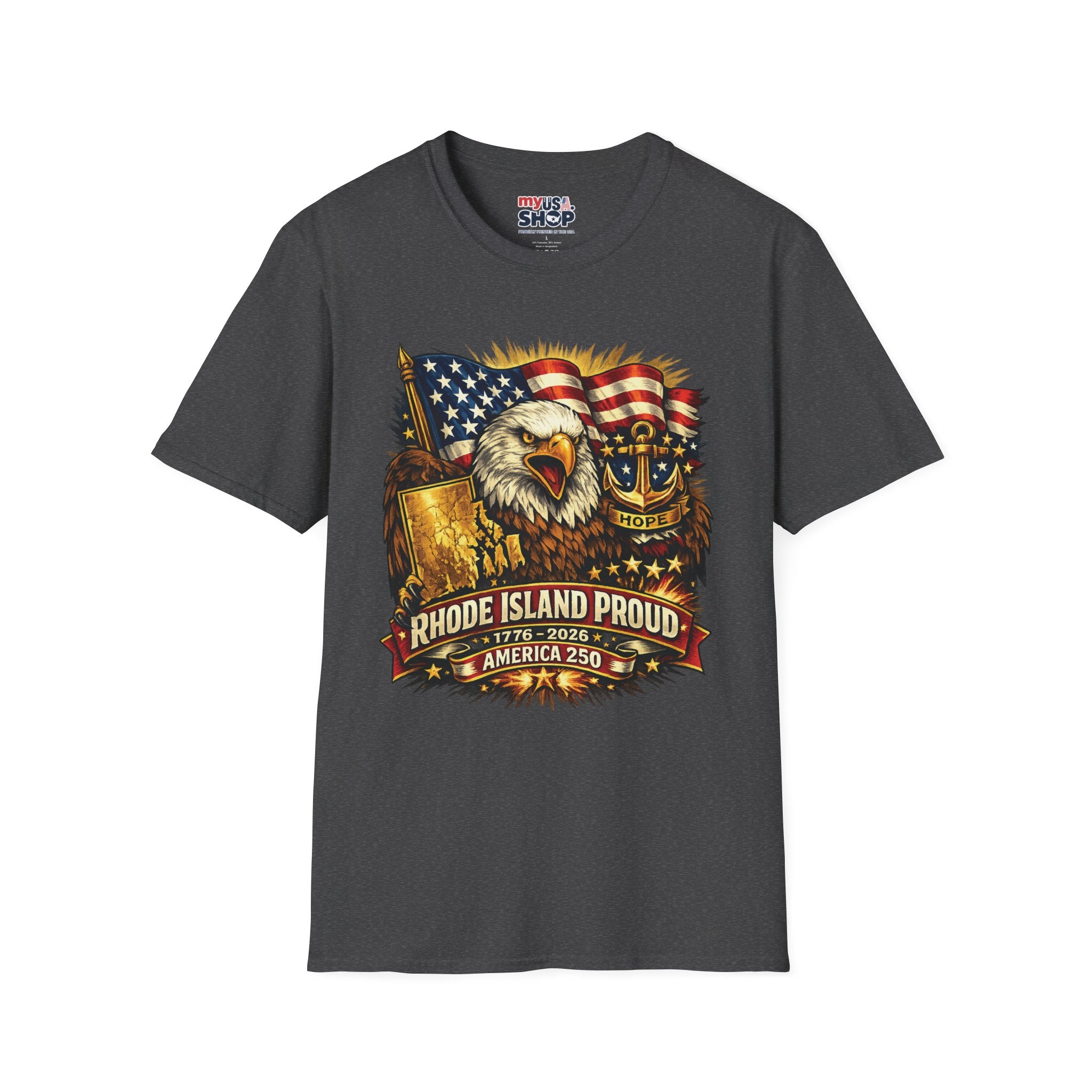 Rhode Island Proud America 250 T-Shirt — Patriotic Eagle Graphic Tee