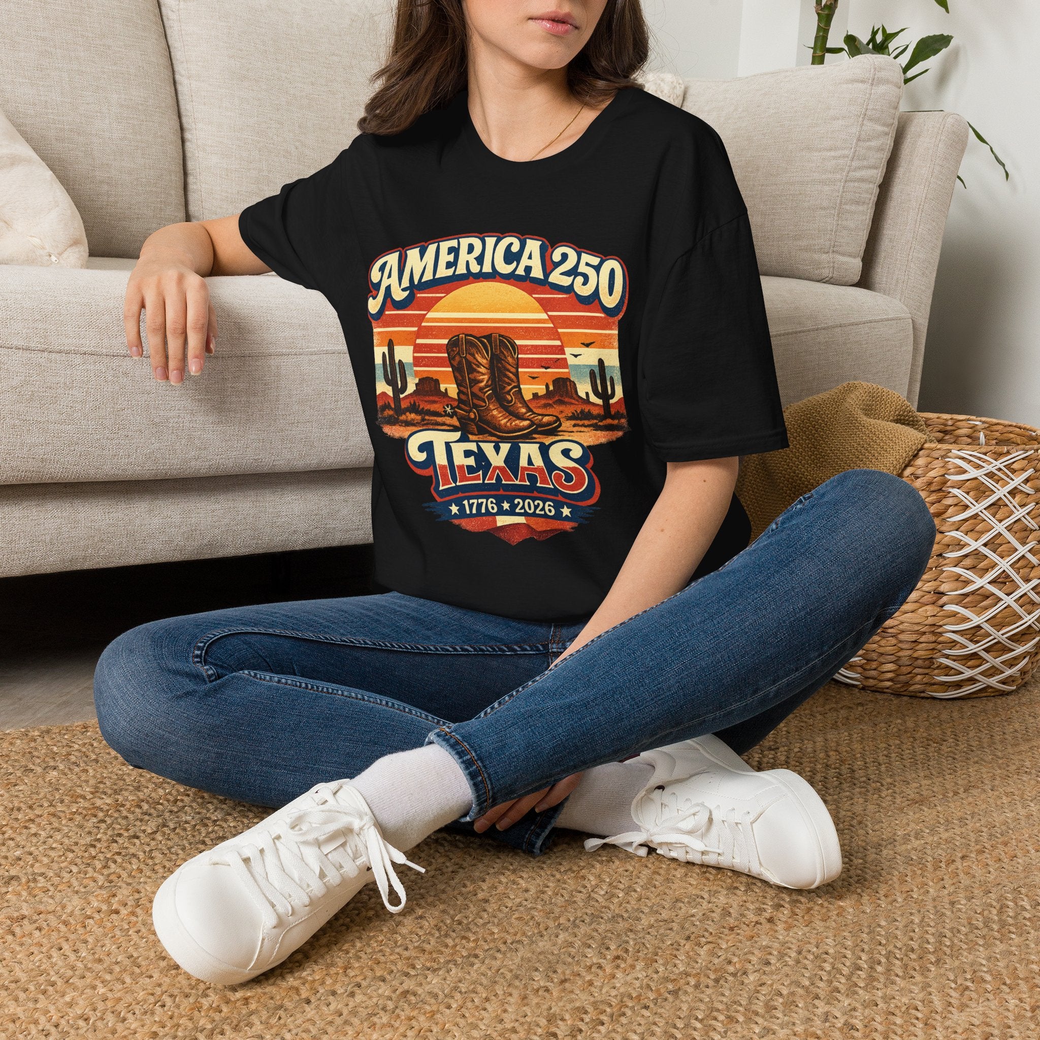 America 250 Texas T-Shirt — Retro Desert Cowboy Graphic Tee