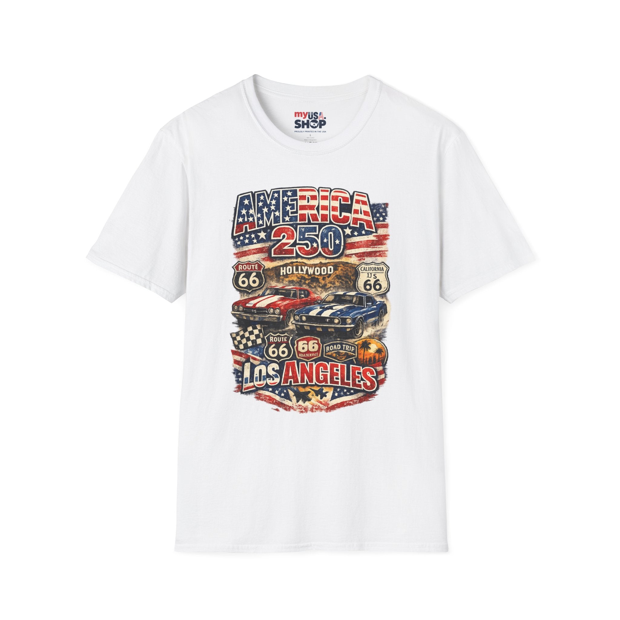 America 250 Los Angeles Route 66 Hollywood Muscle Cars Road Trip California Tee