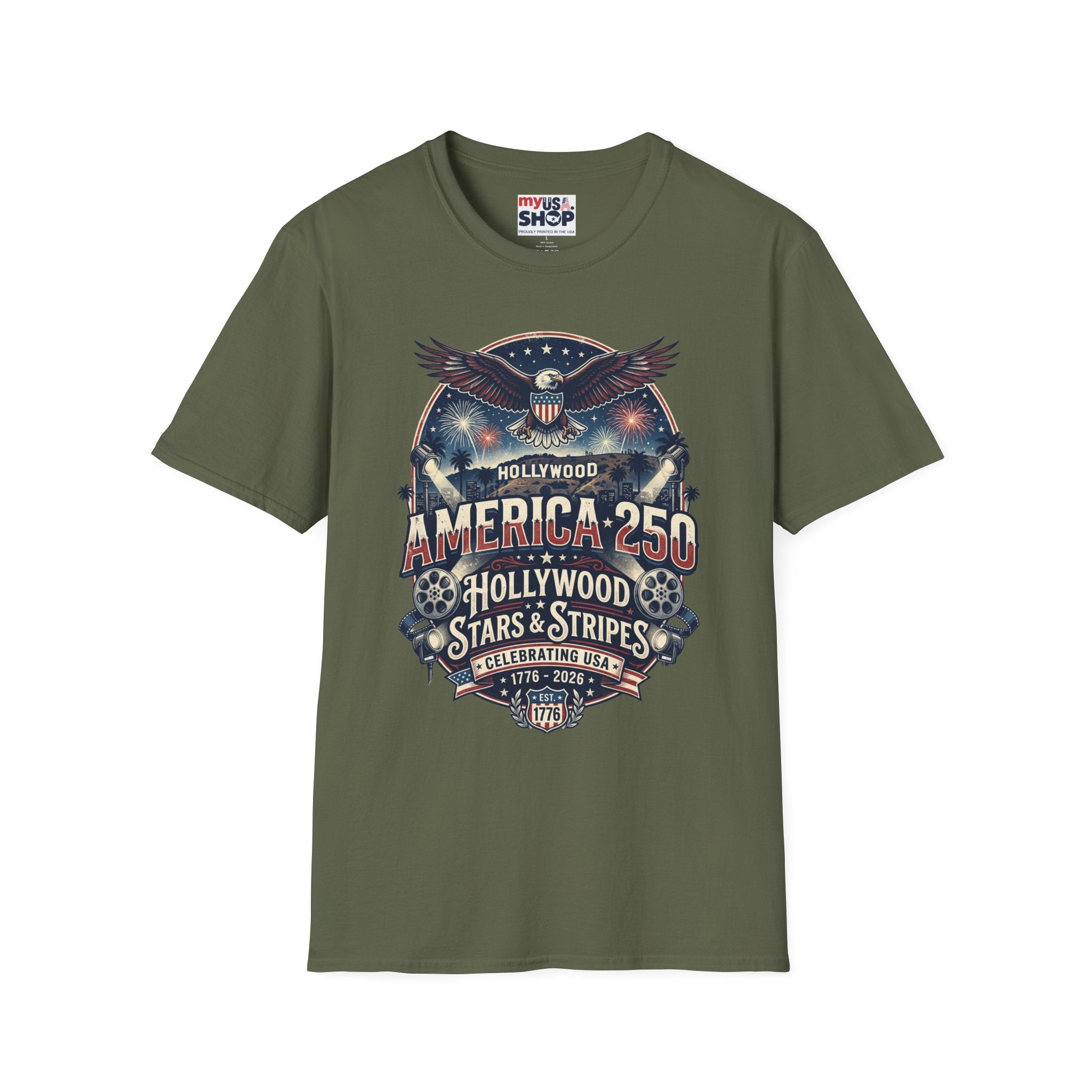 America 250 Graphic T-Shirt — Hollywood Stars & Stripes Eagle Design
