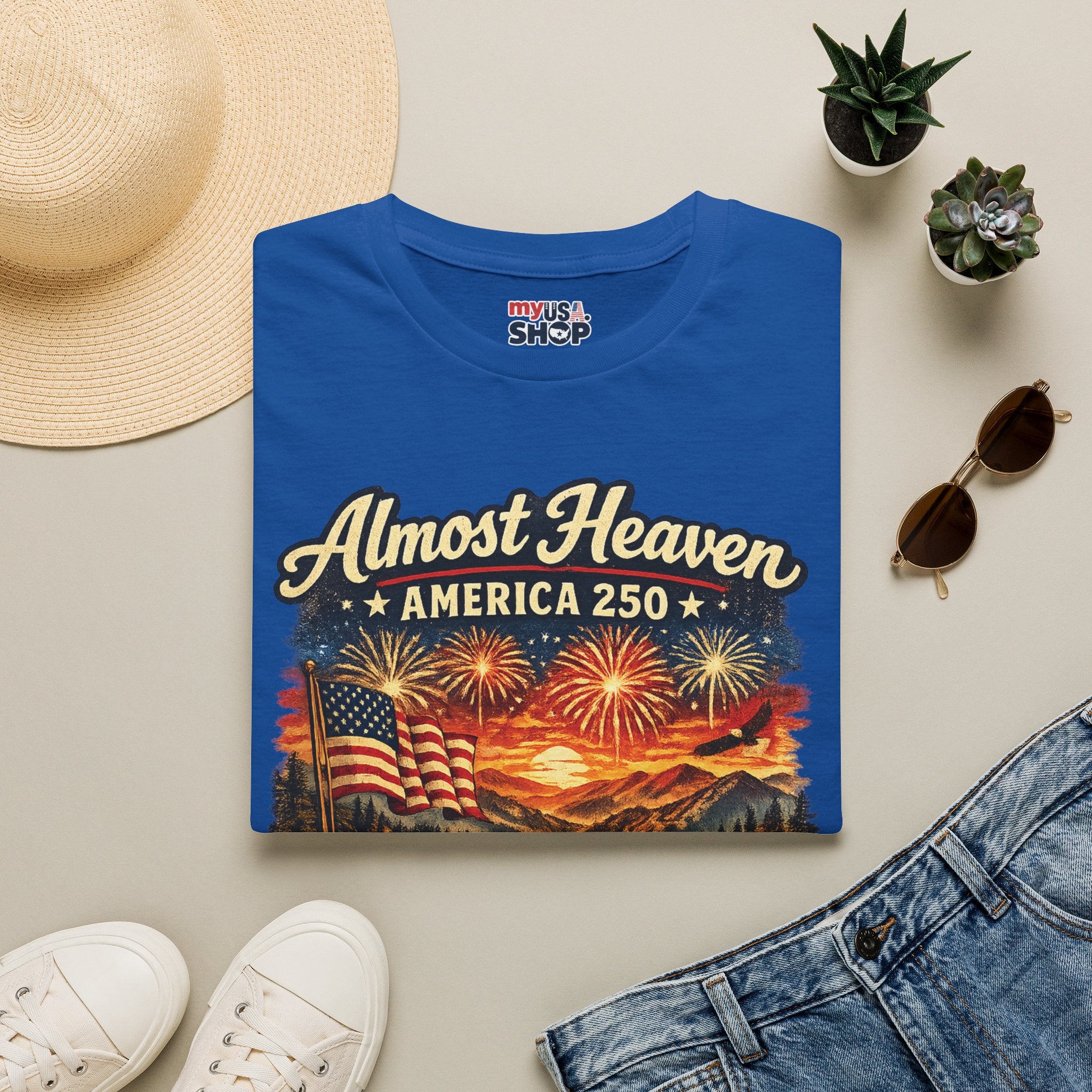 Almost Heaven West Virginia T-Shirt – America 250 Patriotic Fireworks Tee