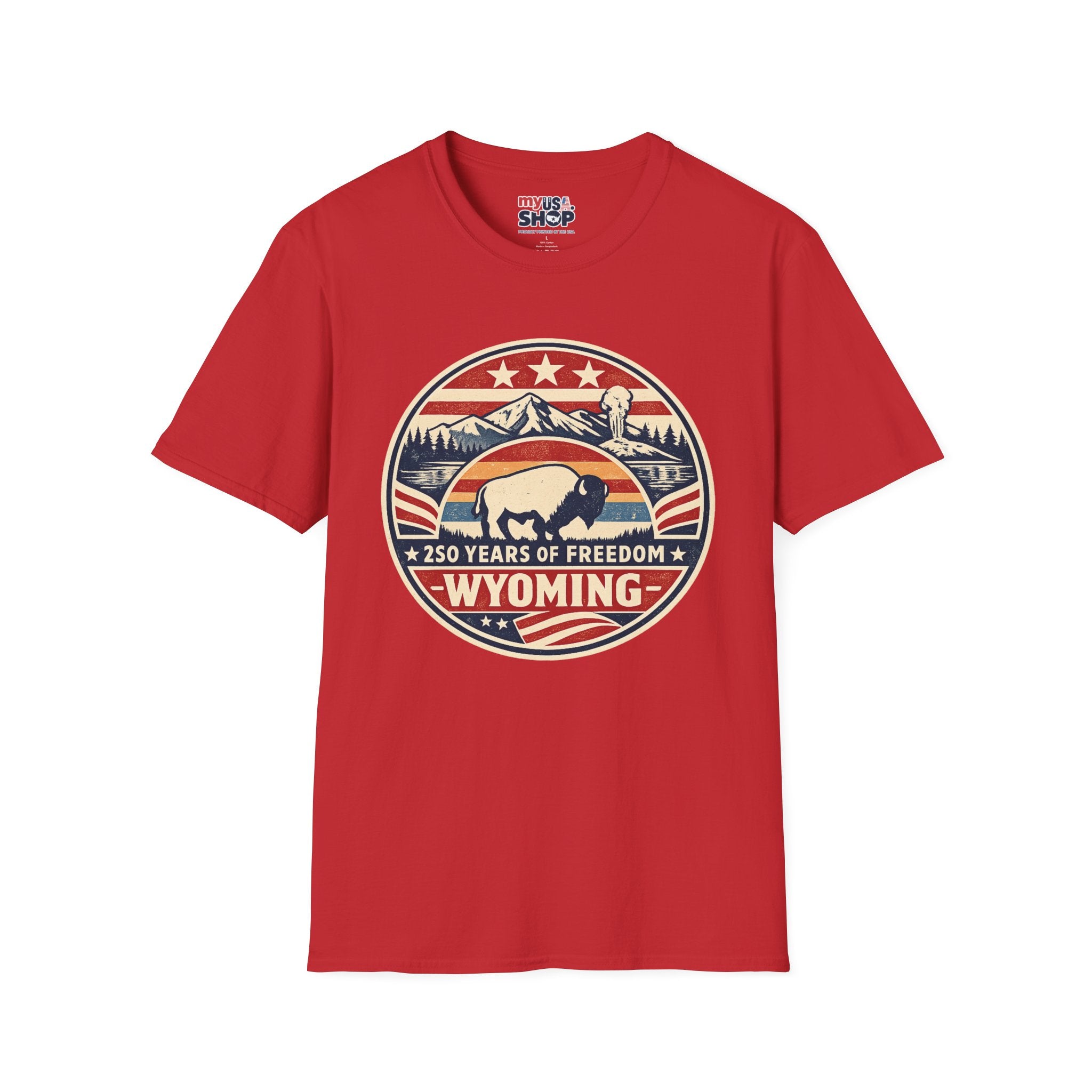 Wyoming Buffalo Tee — America 250 Retro Mountain Graphic T-Shirt