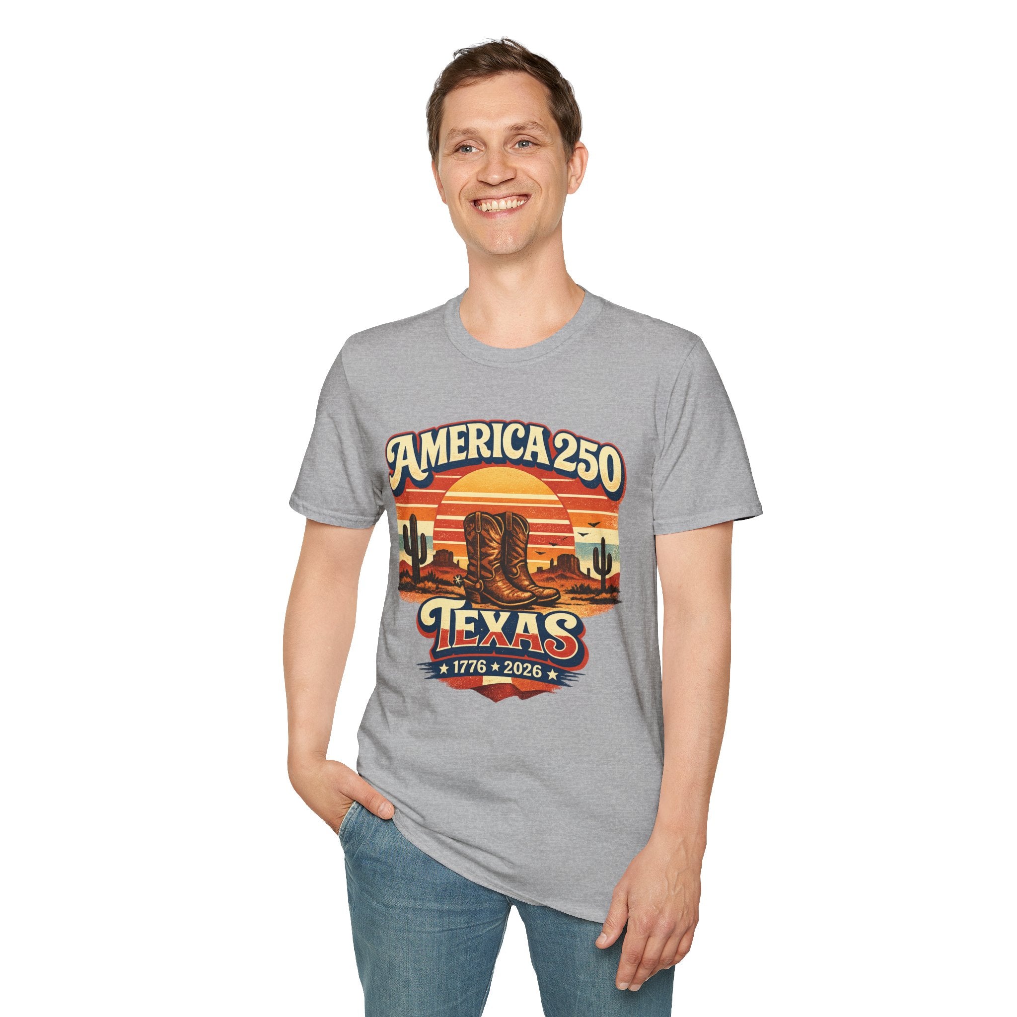 America 250 Texas T-Shirt — Retro Desert Cowboy Graphic Tee