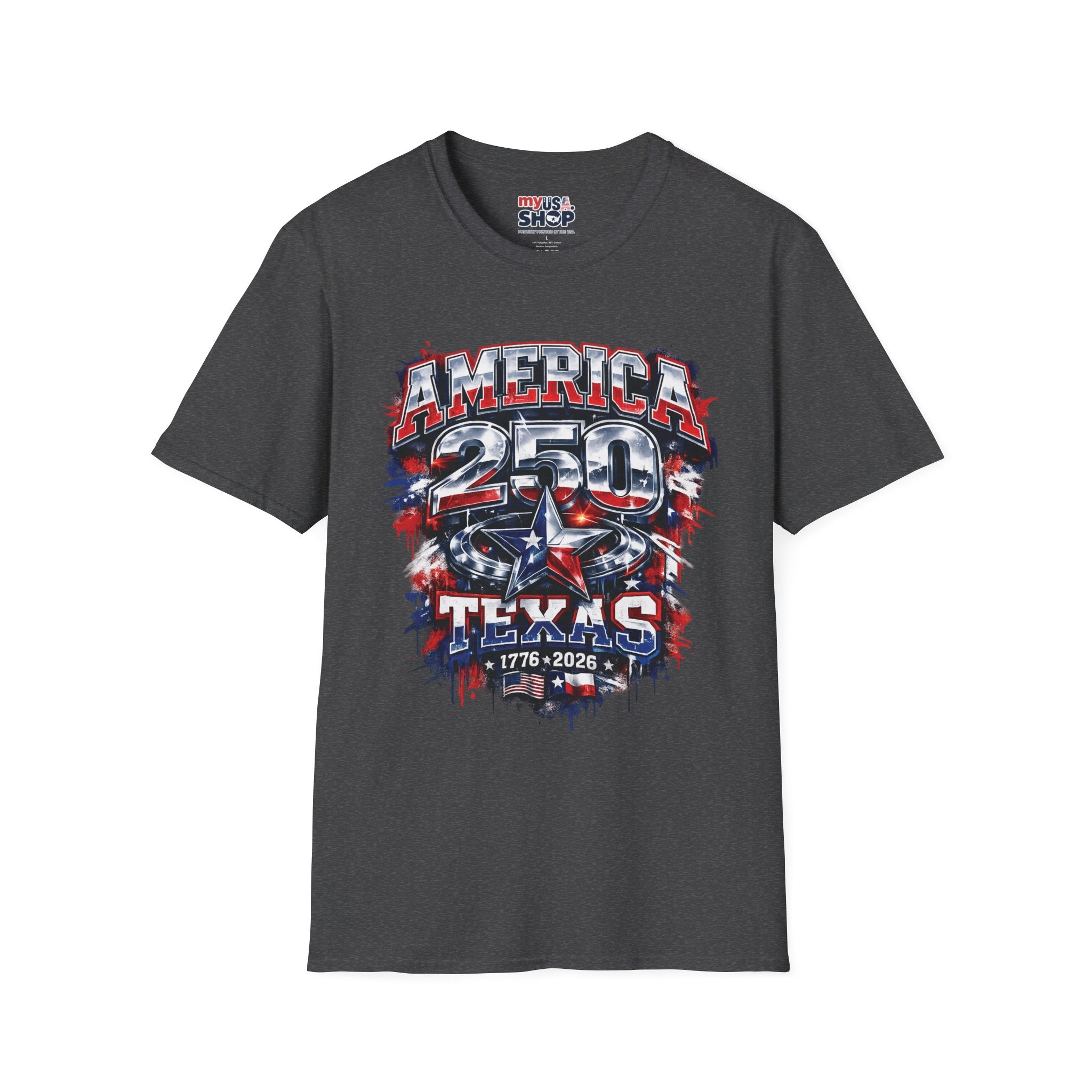America 250 Texas Shirt — Patriotic Chrome Star Graphic Tee