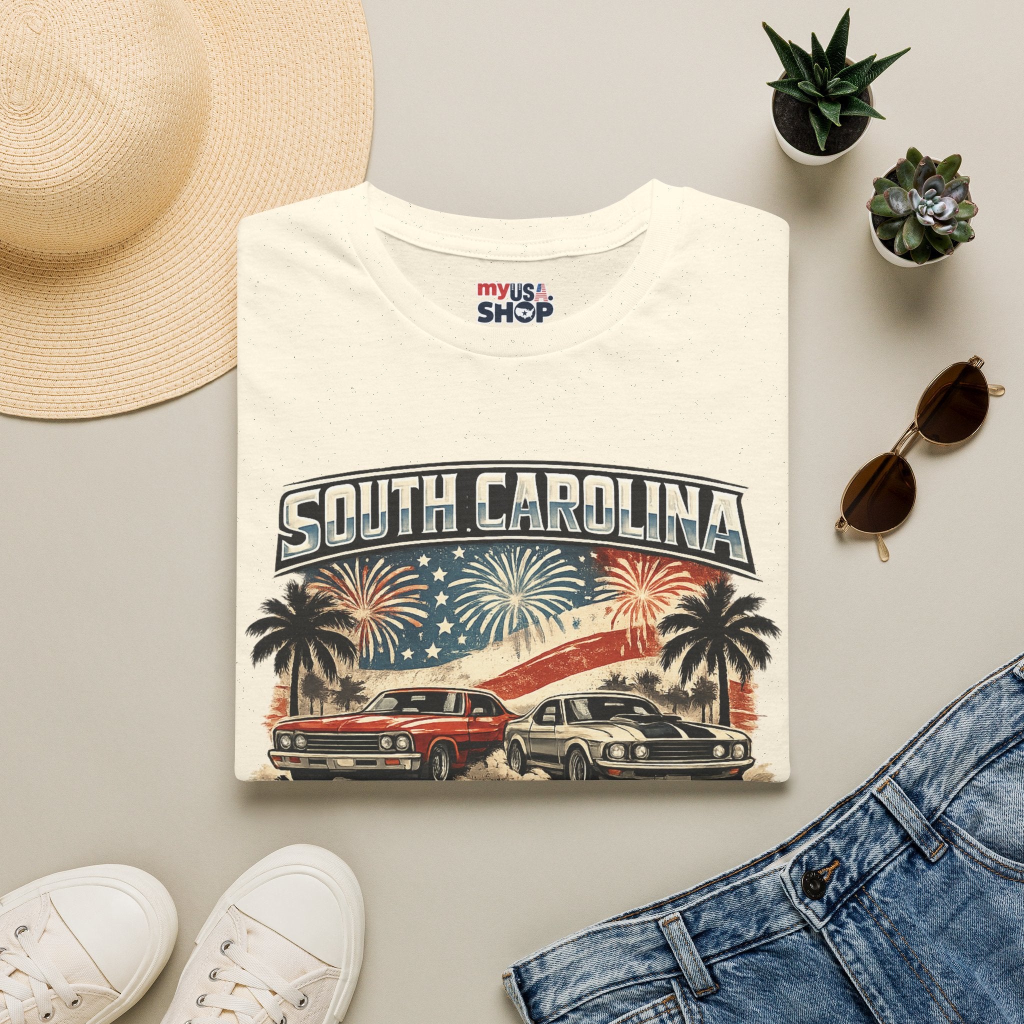 America 250 South Carolina Retro Fireworks T-Shirt