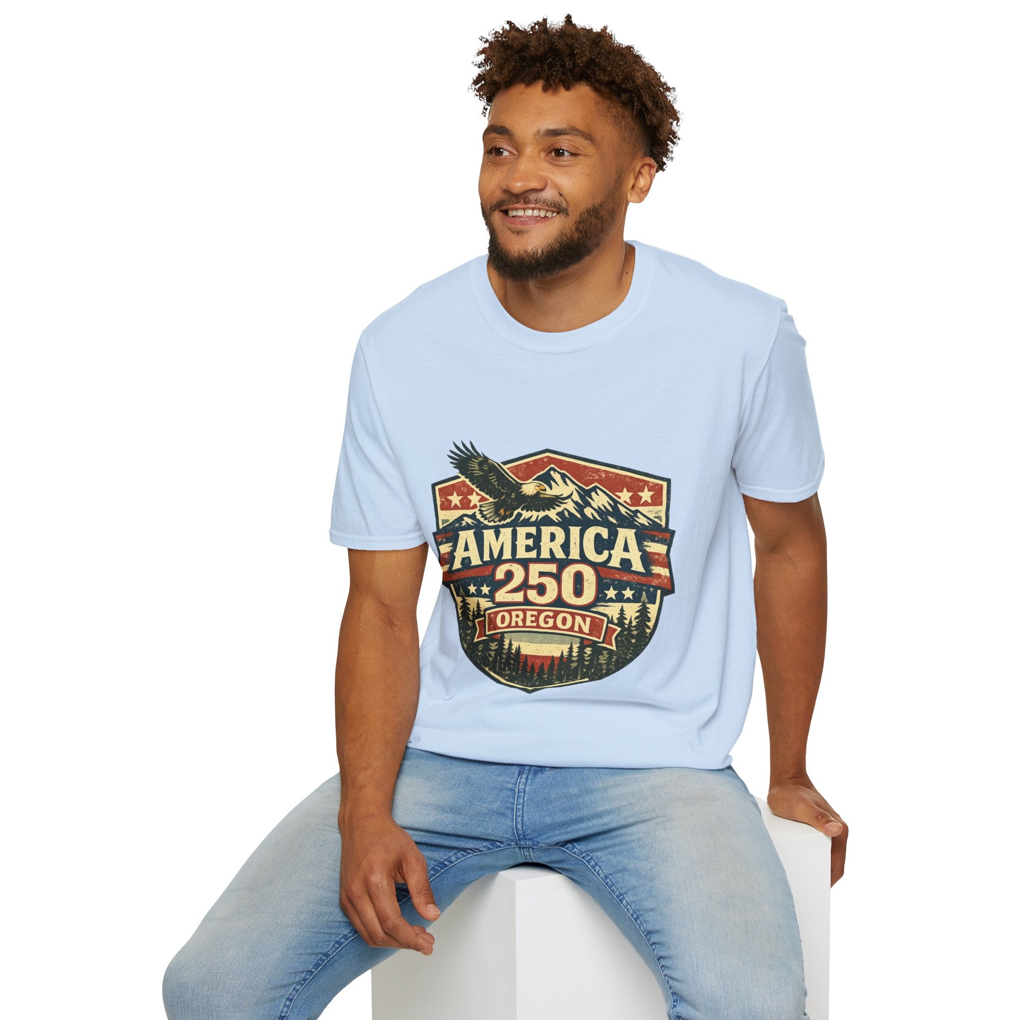 America 250 Shirt —Oregon  Mountain Eagle Wilderness Badge Tee