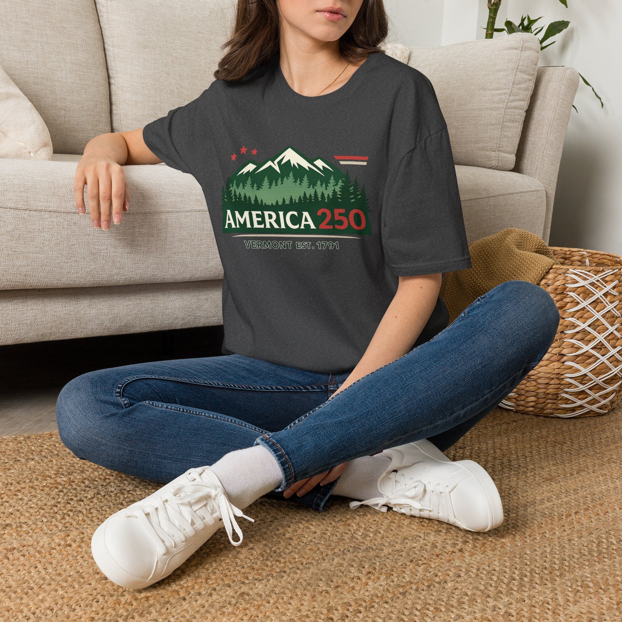 America 250 – Vermont Est. 1791 Mountain Star Vintage Tee Design