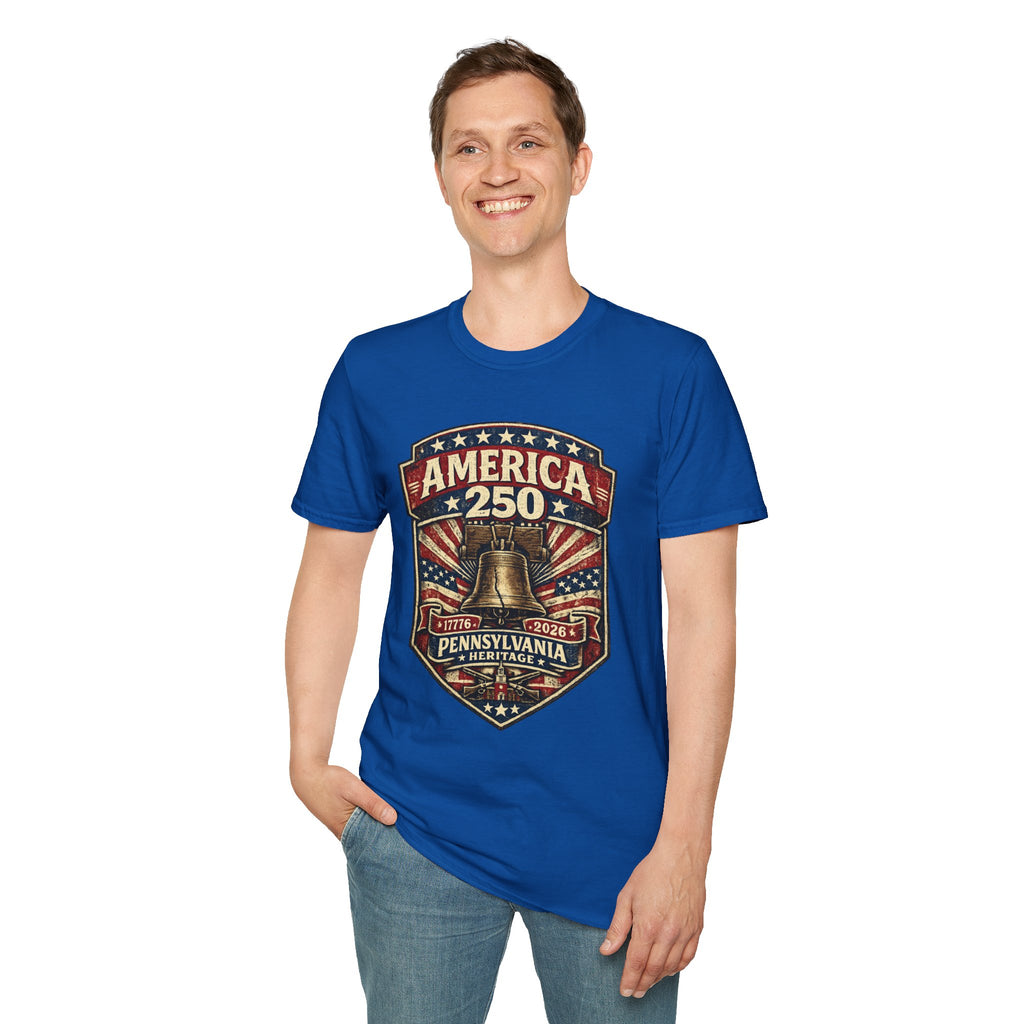 Pennsylvania America 250 Shirt — Vintage Liberty Bell Heritage Crest Tee