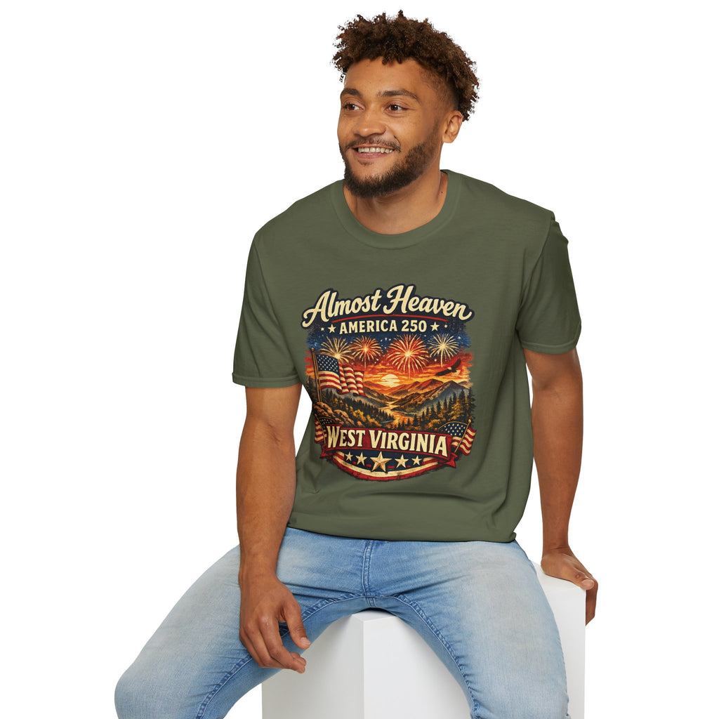 Almost Heaven West Virginia T-Shirt – America 250 Patriotic Fireworks Tee