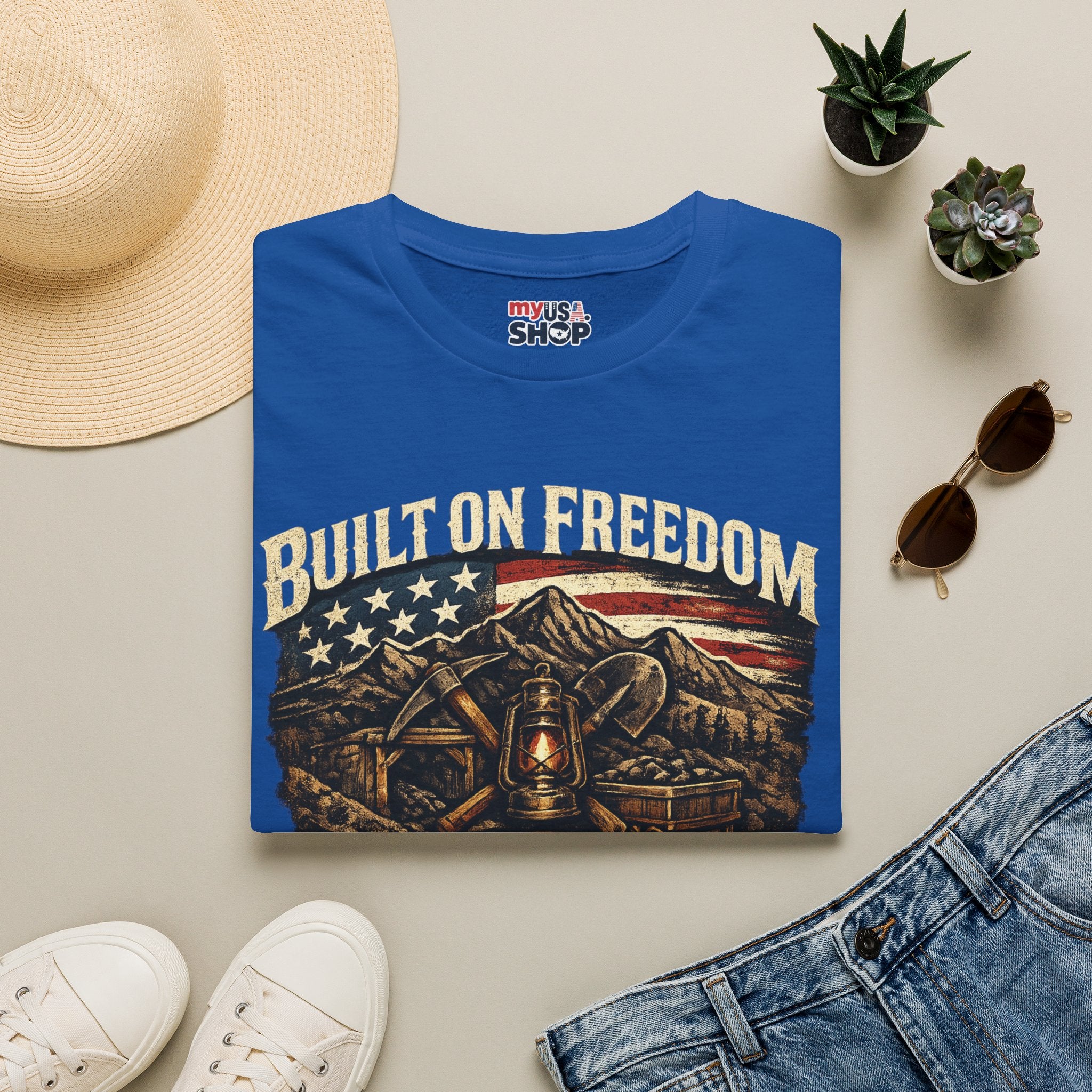 America 250 T-Shirt — Built on Freedom West Virginia Vintage Flag Mountain