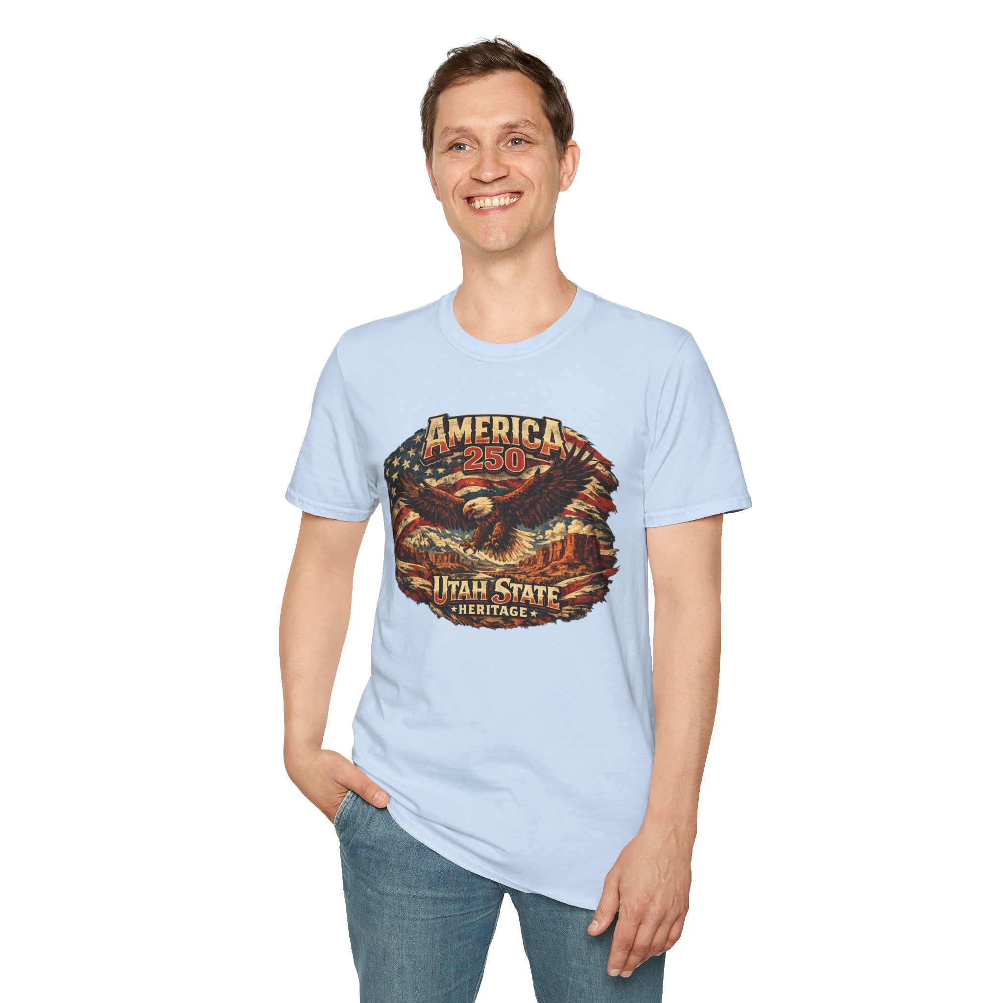 America 250 Utah State Shirt — Heritage Eagle Patriotic Graphic Tee
