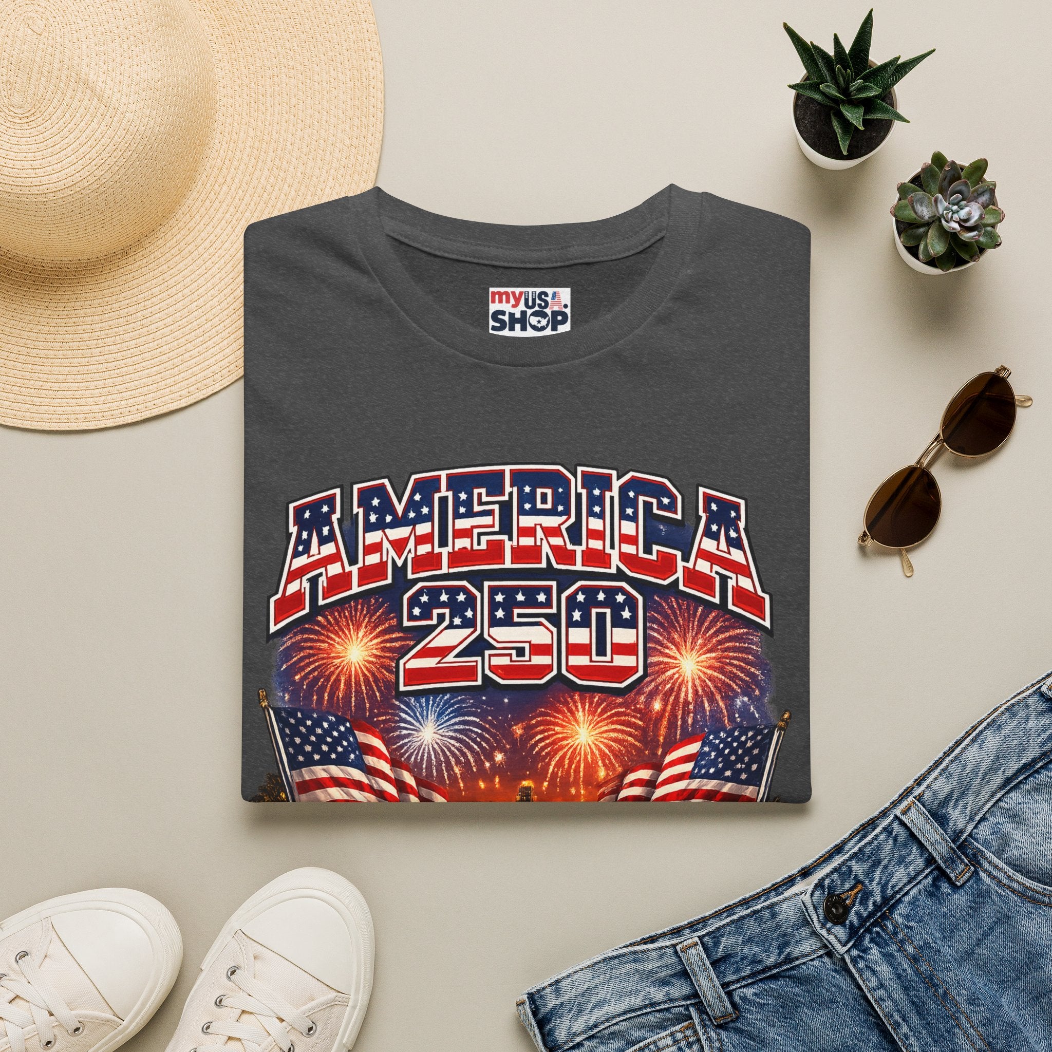 America 250 T-Shirt — Patriotic Fireworks Classic Car Tee for Independence Day
