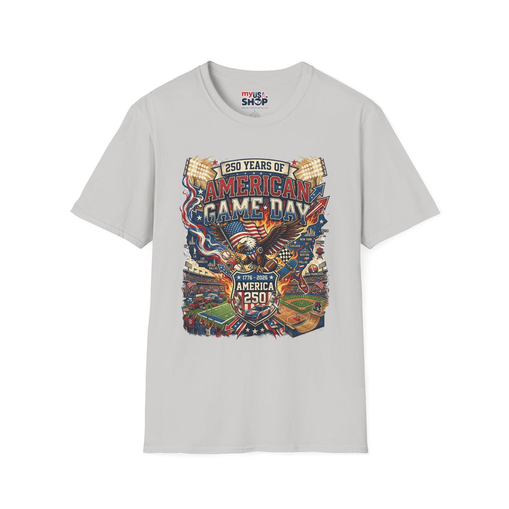 American Game Day T-Shirt — 250 Years USA Football & Baseball Celebration Pop Culture