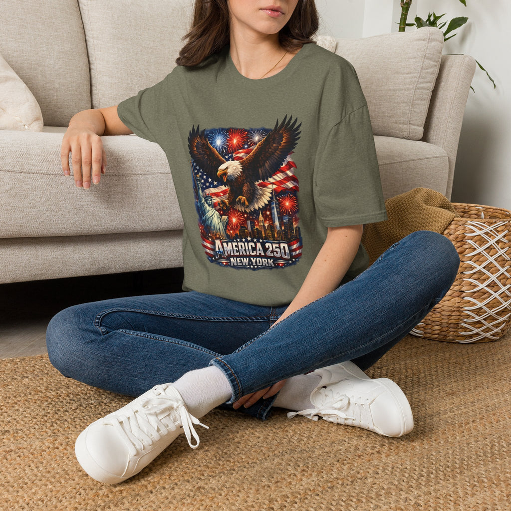 America 250 Patriotic Eagle T-Shirt — New York Fireworks Design