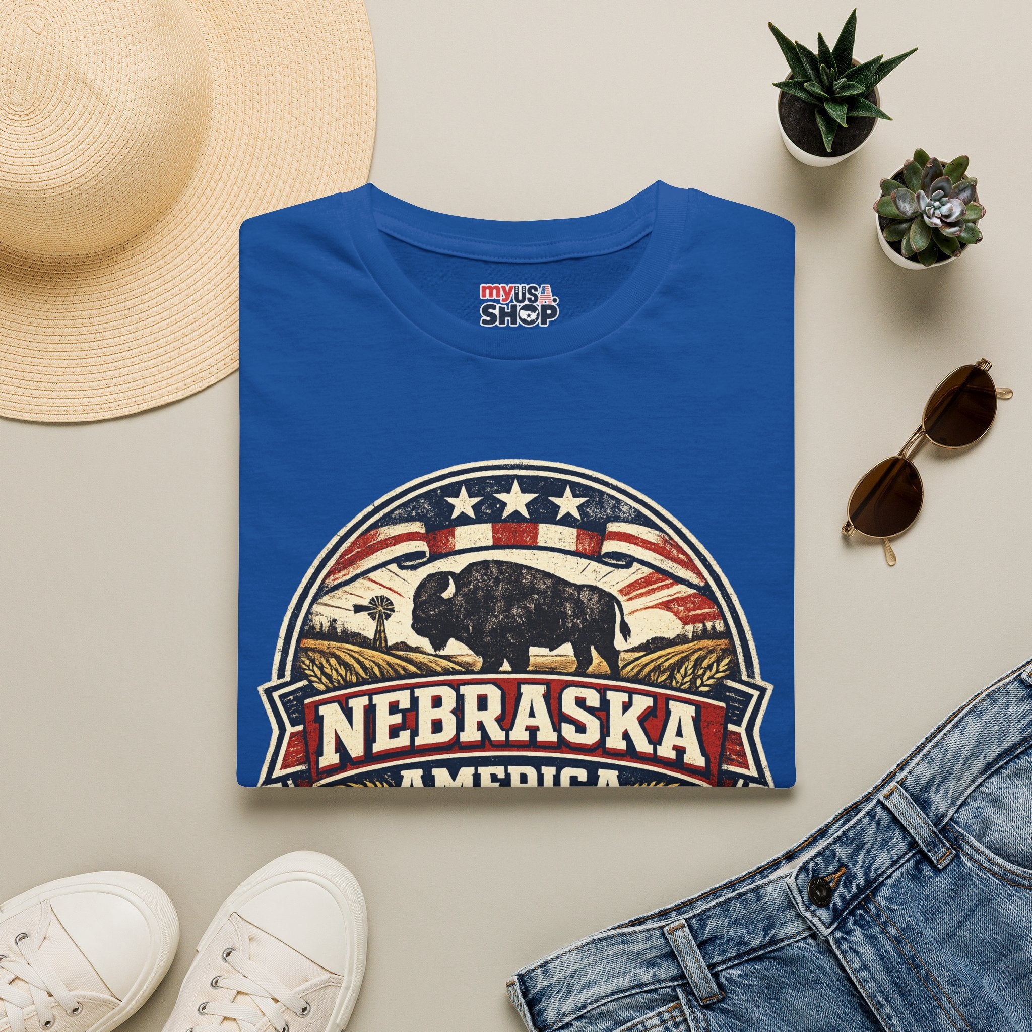 Nebraska Buffalo Retro T-Shirt — America 250 Vintage State Pride Tee