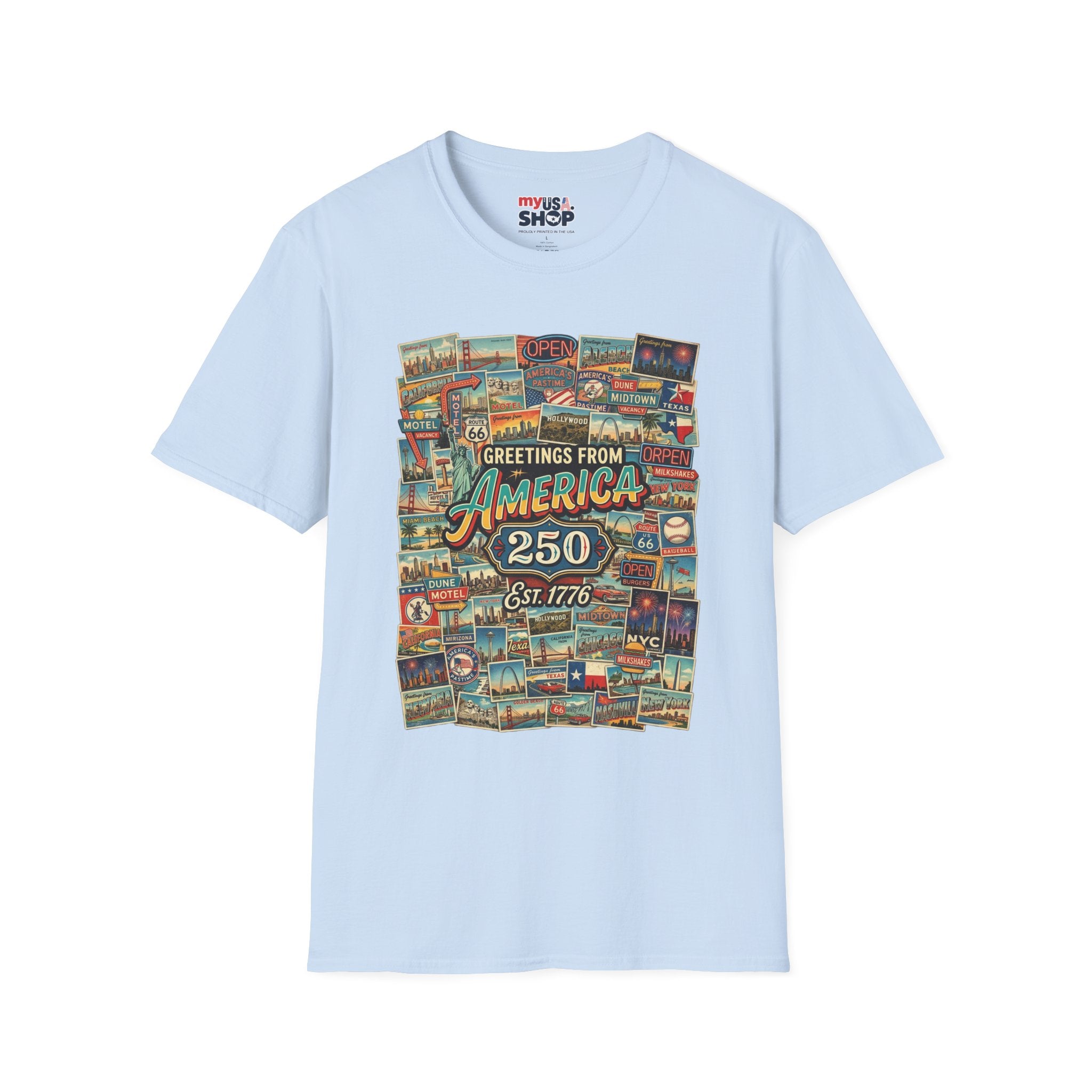 Greetings From America 250 Vintage Postcard T-Shirt Pop Culture