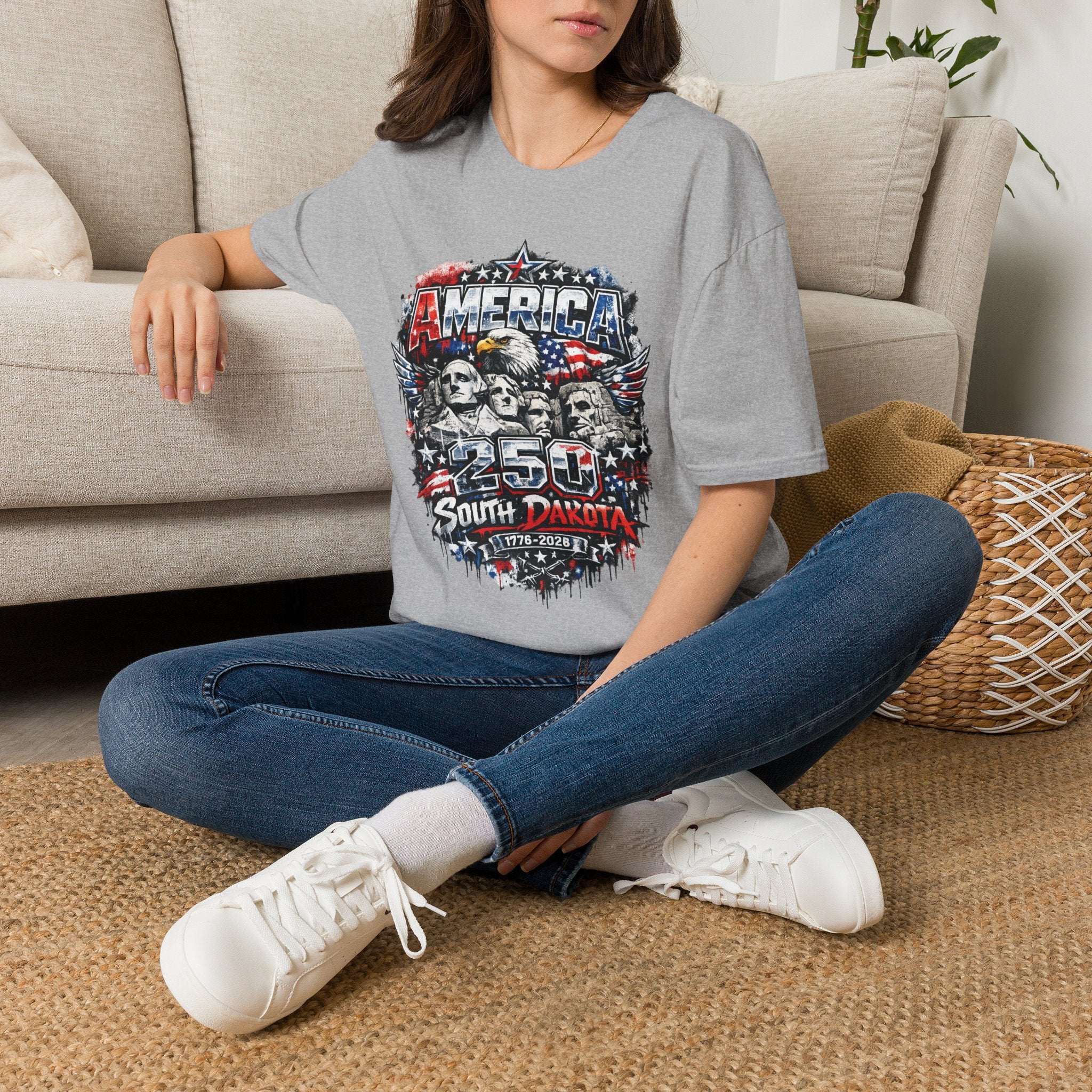 America 250 South Dakota Shirt — Patriotic Eagle & Mount Rushmore Graphic Tee
