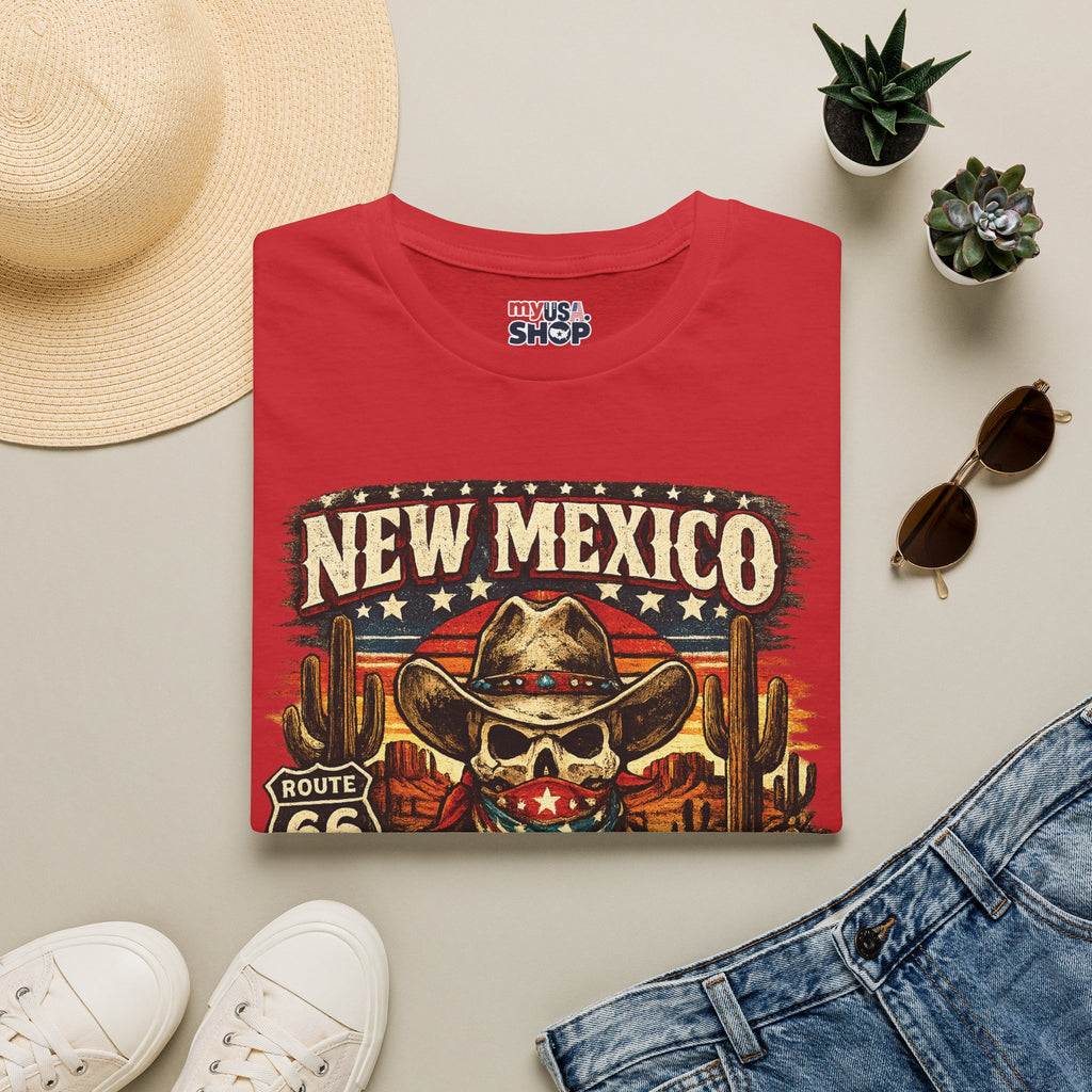 America 250 New Mexico Skull Cowboy T-Shirt — Route 66 Americana Desert Tee