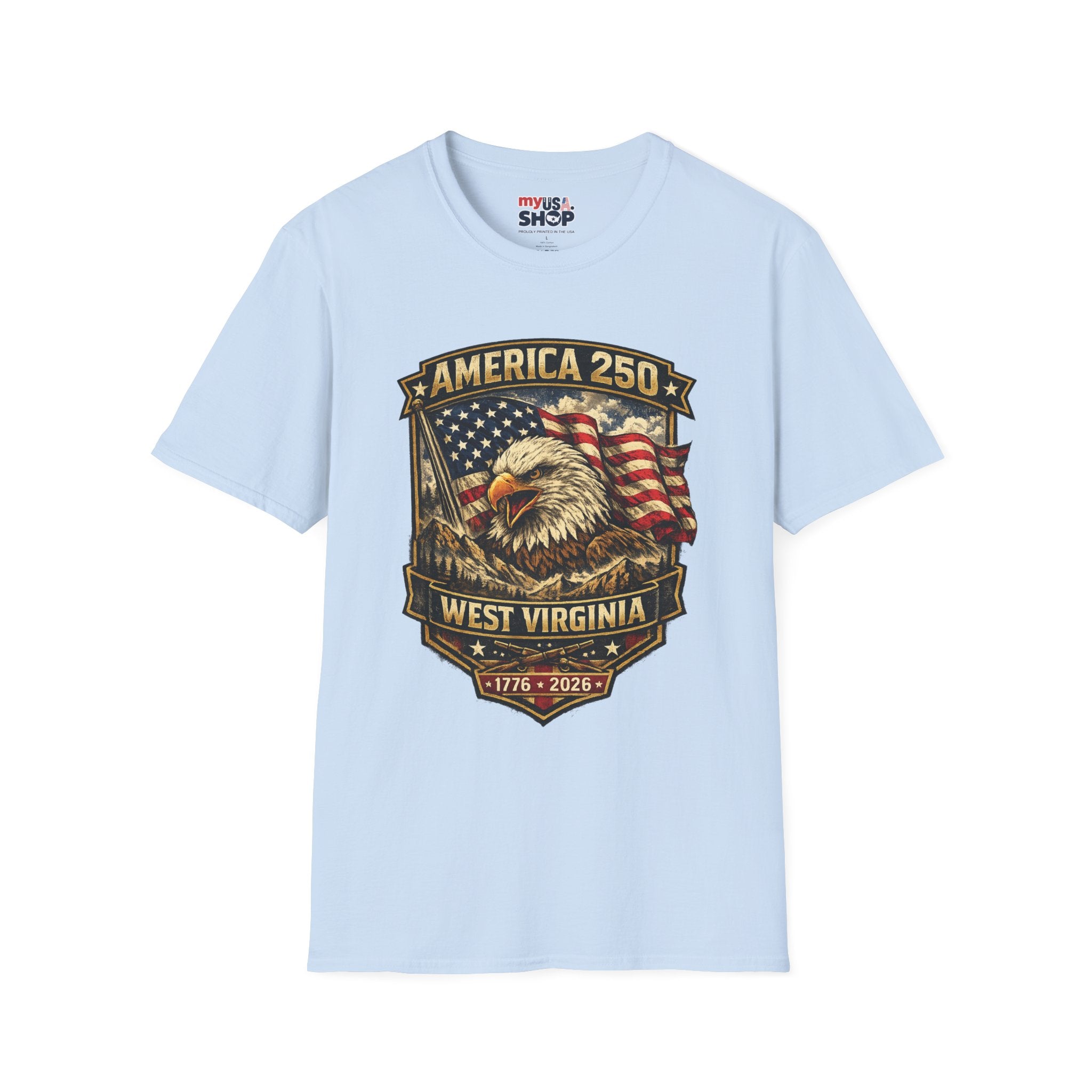 America 250 Eagle Flag T-Shirt — West Virginia Patriotic Anniversary Shirt