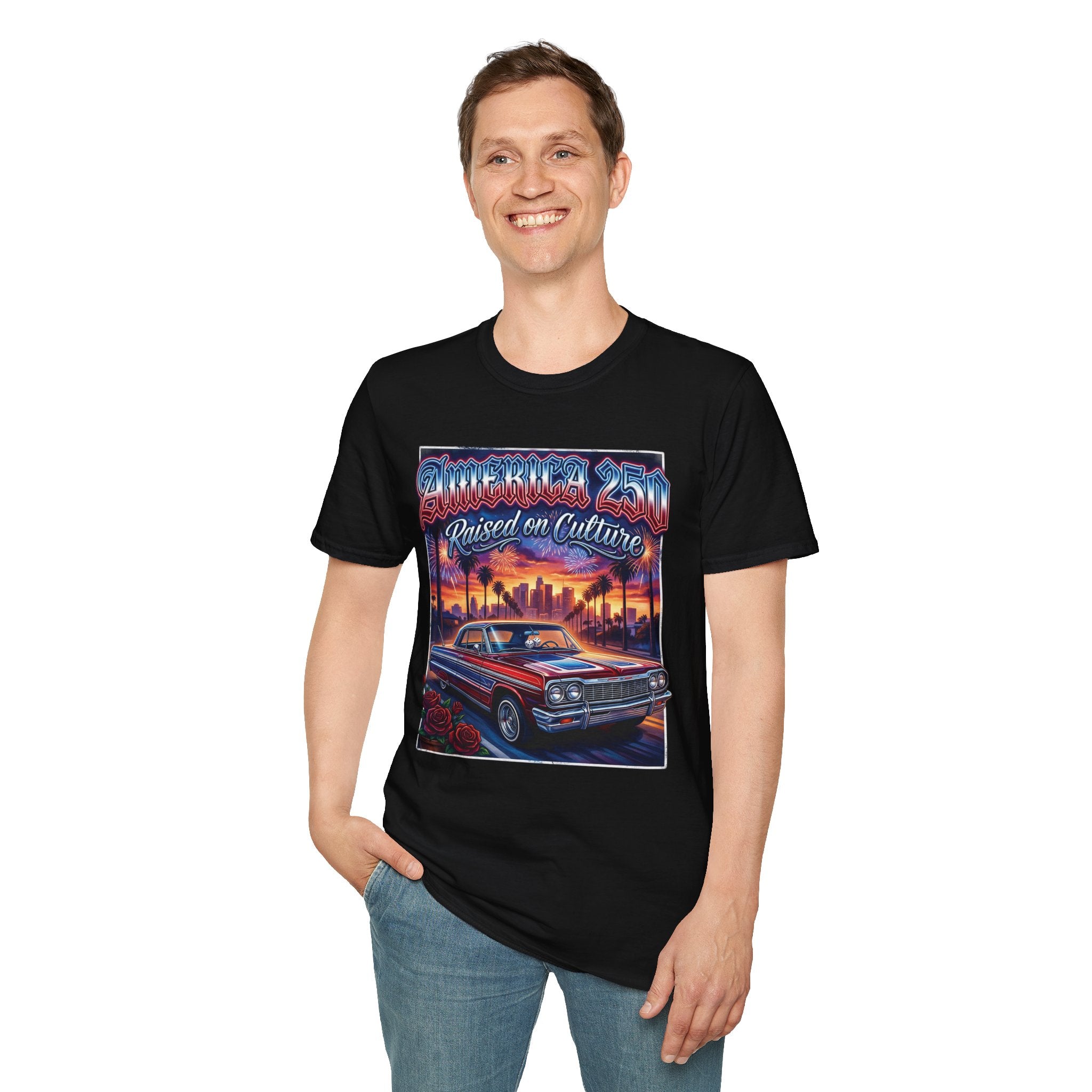 America 250 California "Raised on Culture" — Vintage Sunset Classic Car Patriotic