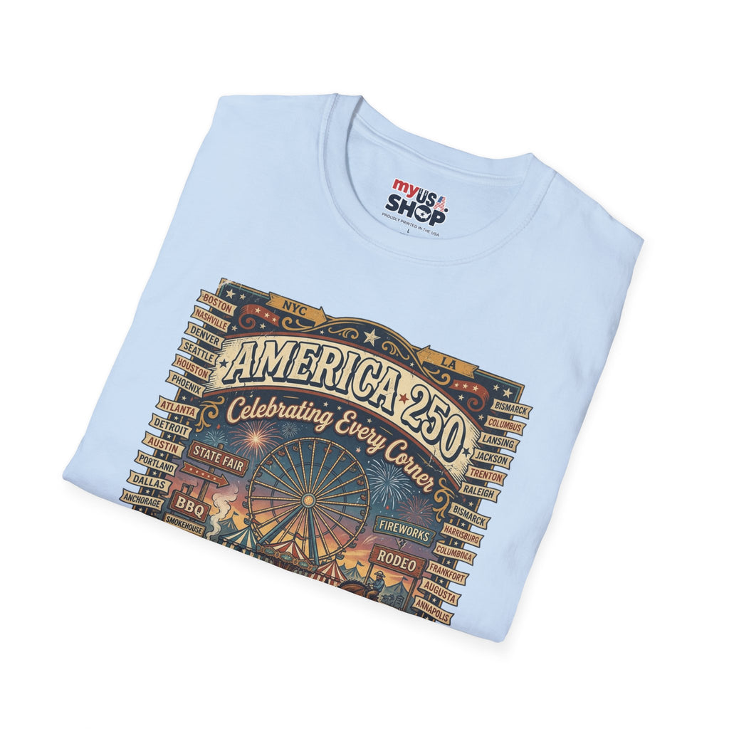 America 250 Celebration T-Shirt — Vintage Fair Ferris Wheel Patriotic Tee Pop Culture