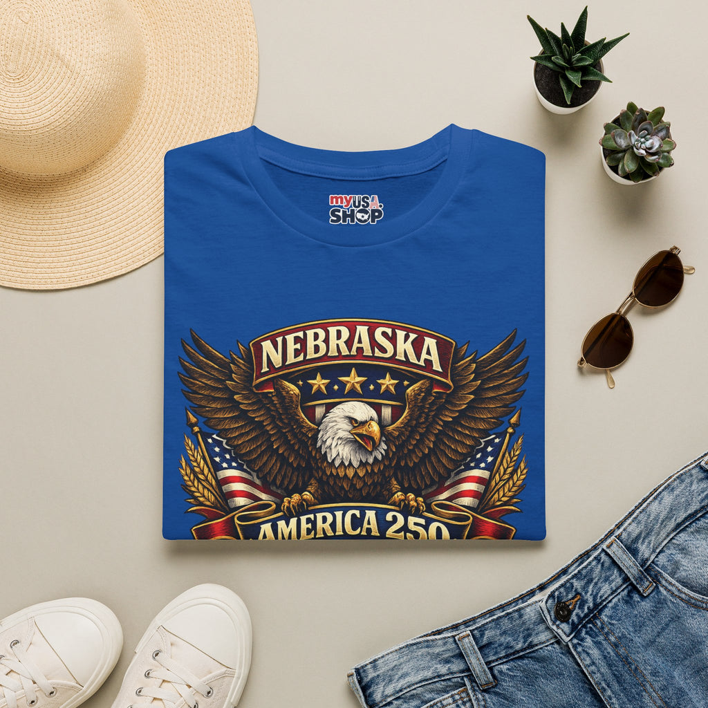 America 250 Nebraska Eagle T-Shirt — Patriotic USA State Tee