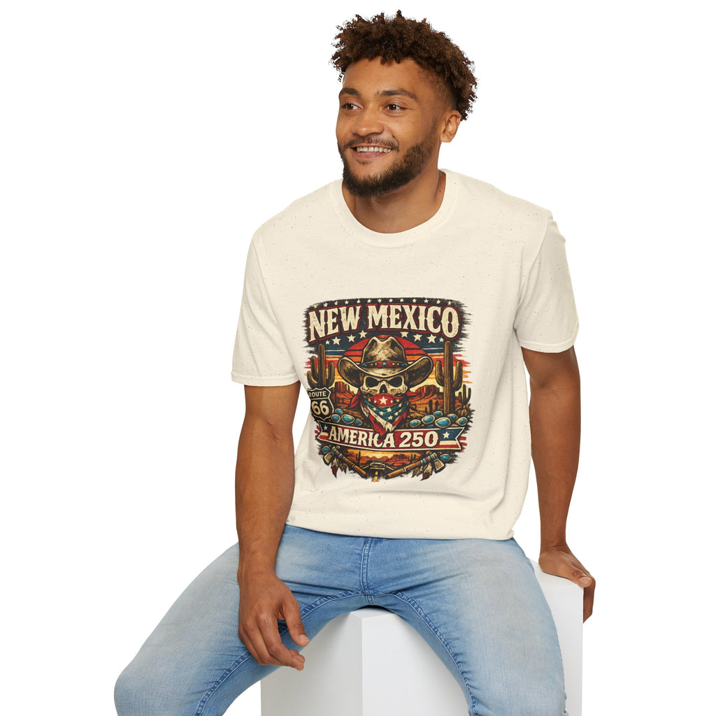 America 250 x New Mexico Skull Cowboy — Vintage Route 66 Desert