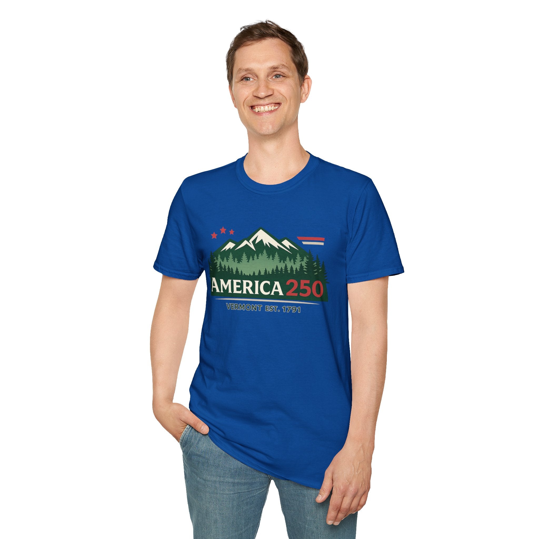 America 250 – Vermont Est. 1791 Mountain Star Vintage Tee Design