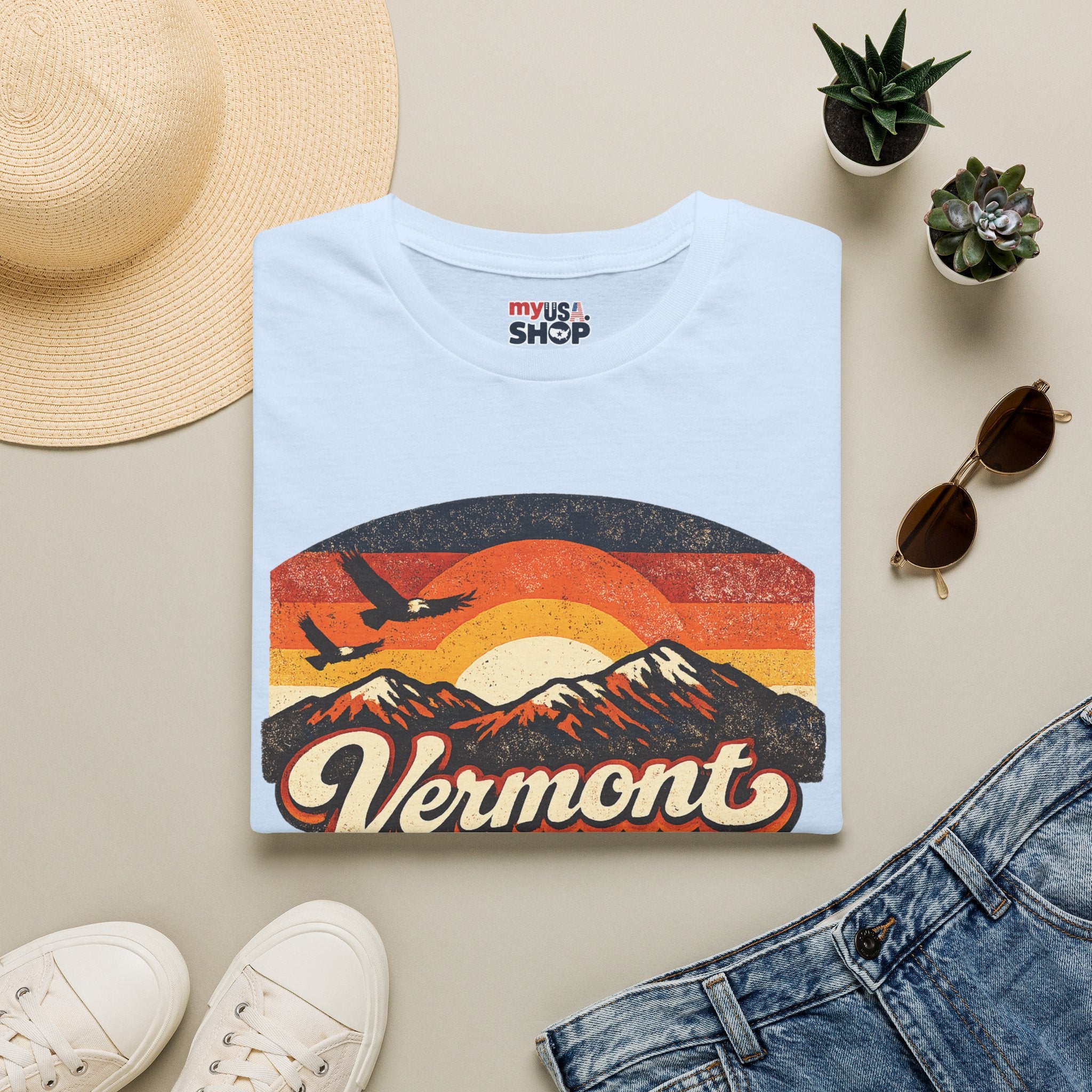 America 250 – Vermont Eagle Mountain Sunset Vintage Tee Design