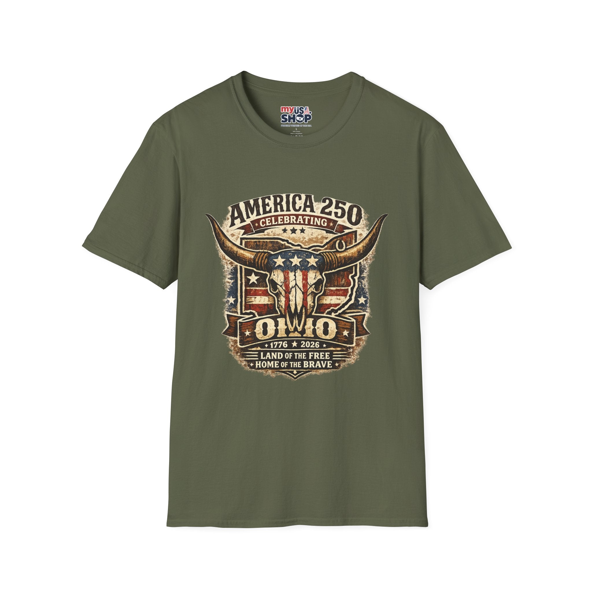 America 250 – Ohio Longhorn Skull Patriotic Vintage Tee Design