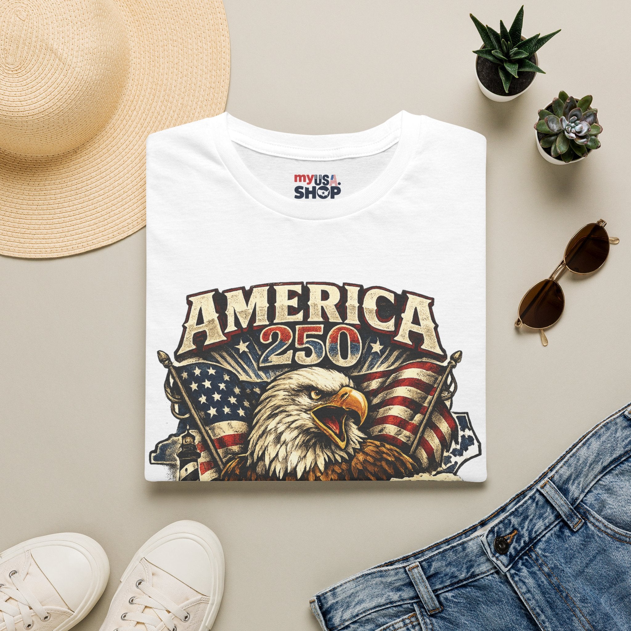 America 250 Eagle T-Shirt — Patriotic USA Flag Graphic (North Carolina)