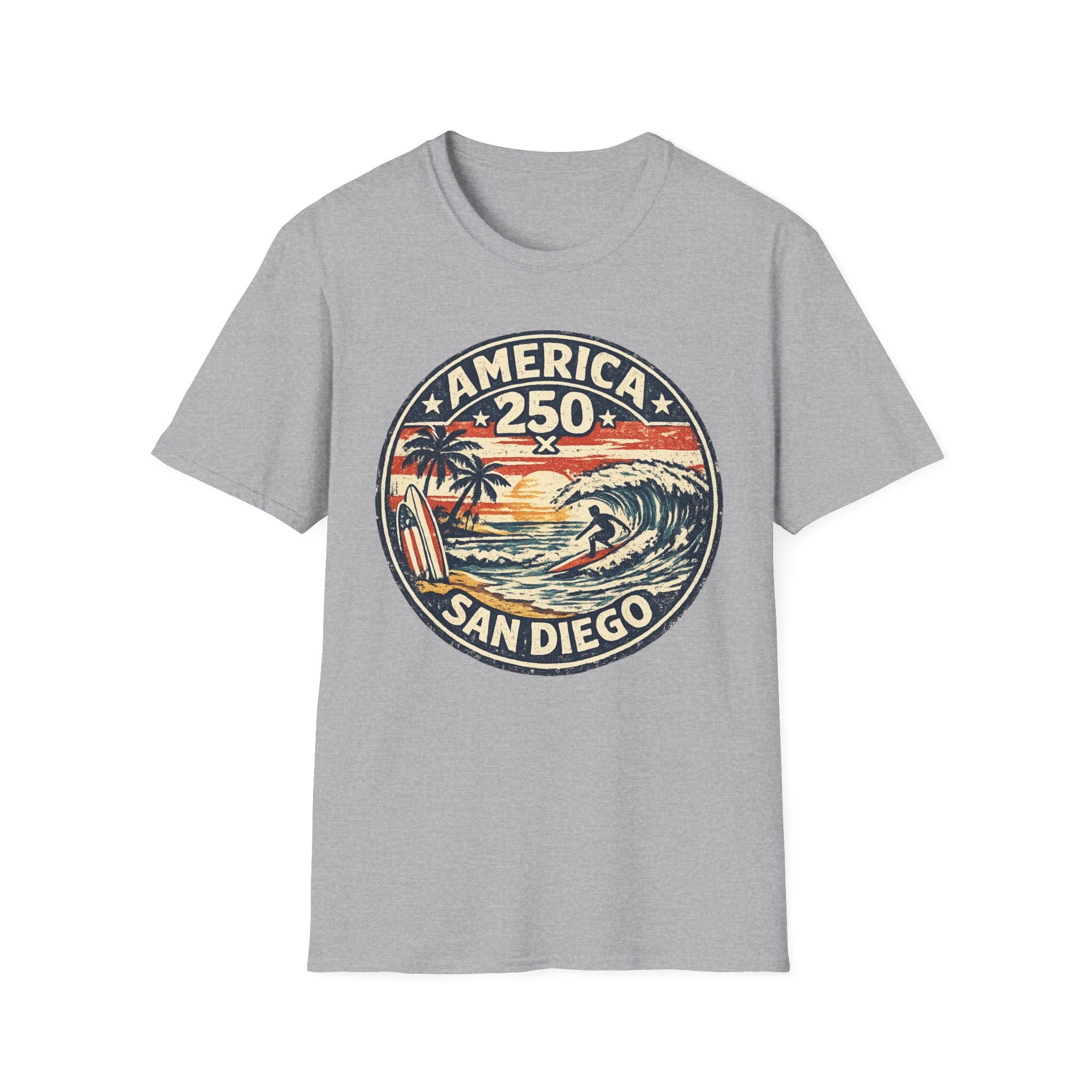 America 250 San Diego California Vintage Surf Emblem Tee