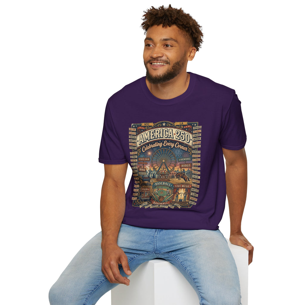 America 250 Celebration T-Shirt — Vintage Fair Ferris Wheel Patriotic Tee Pop Culture