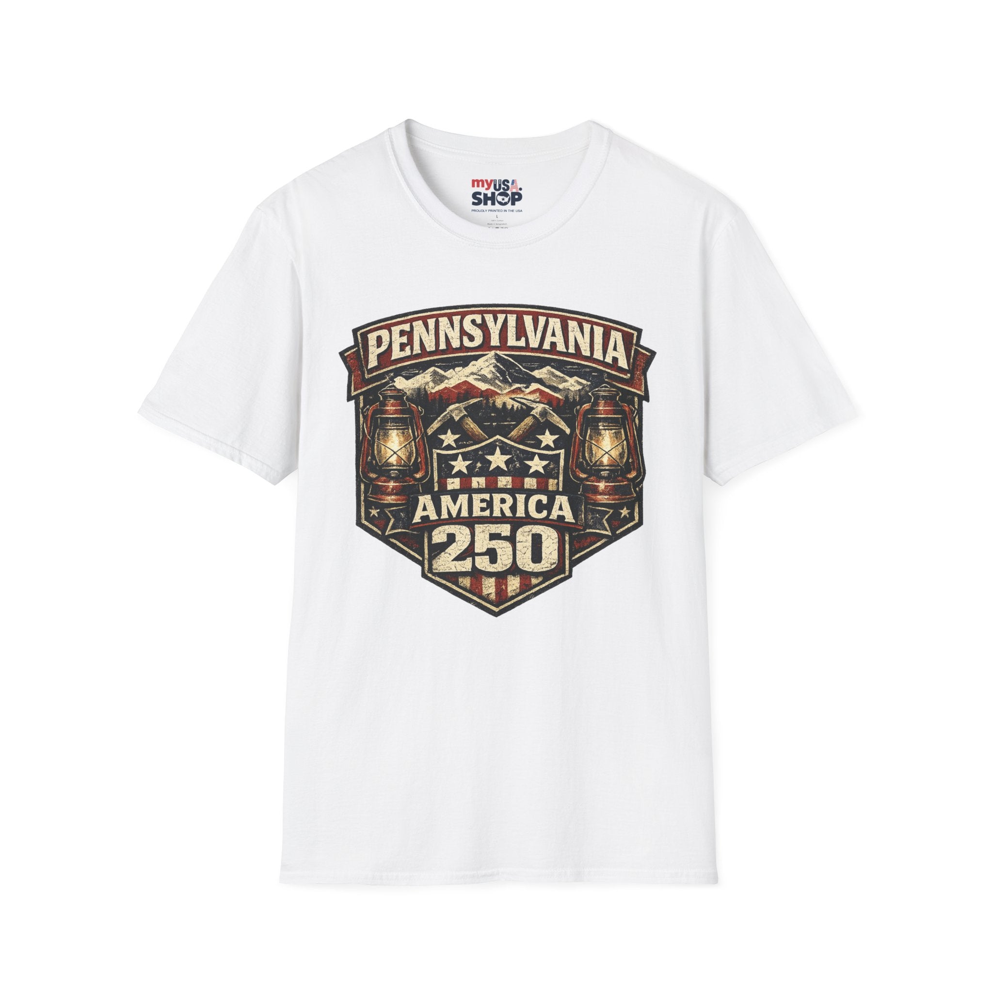Pennsylvania America 250 Shirt — Rustic Mountain Miner Badge Graphic Tee