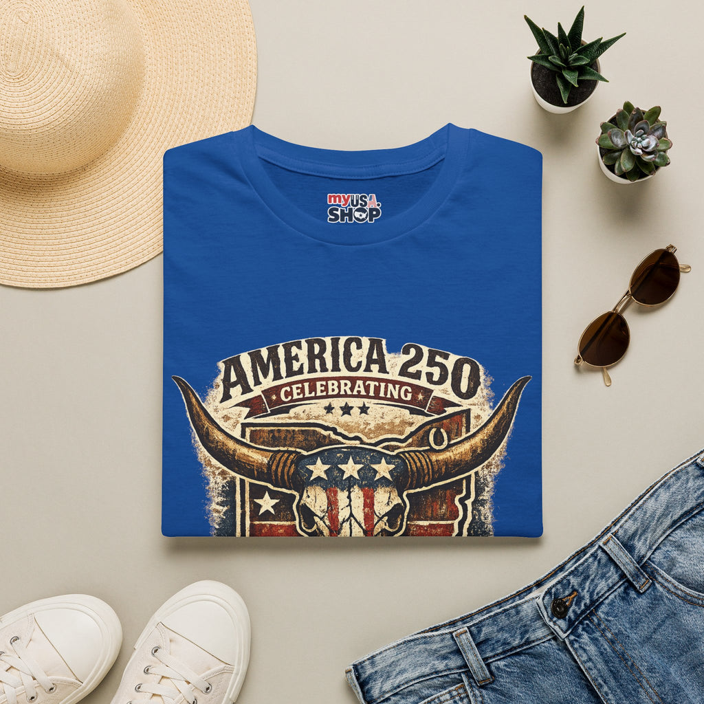 America 250 – Ohio Longhorn Skull Patriotic Vintage Tee Design