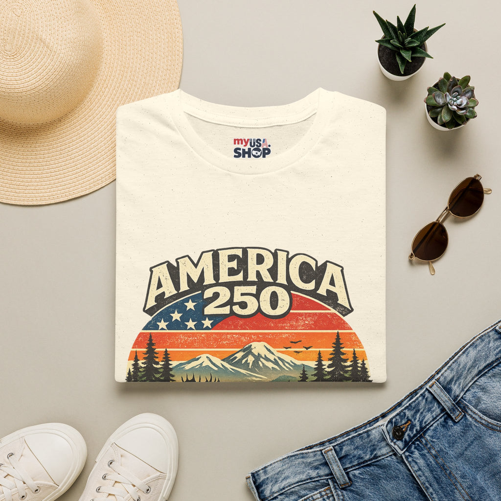 America 250 Oregon Shirt — Retro Wildlife Sunset Graphic Tee