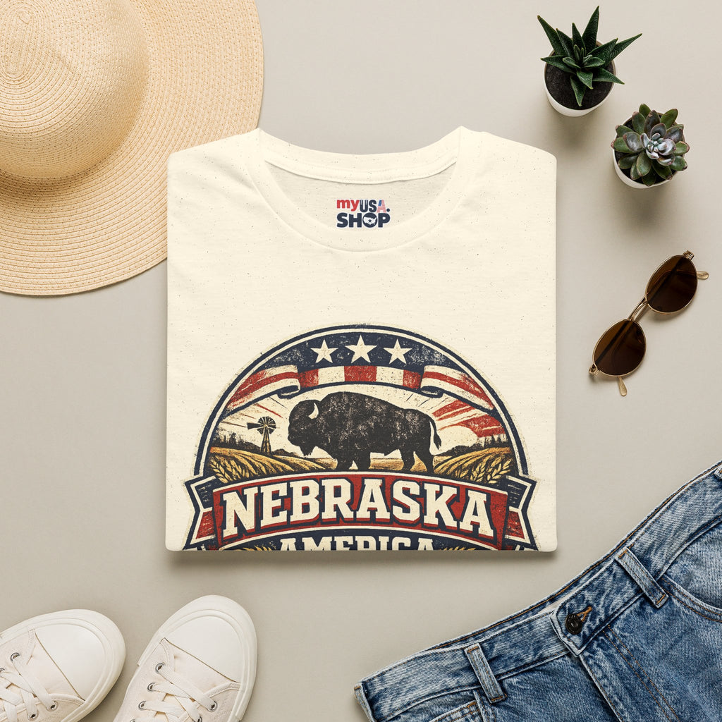 Nebraska Buffalo Retro T-Shirt — America 250 Vintage State Pride Tee