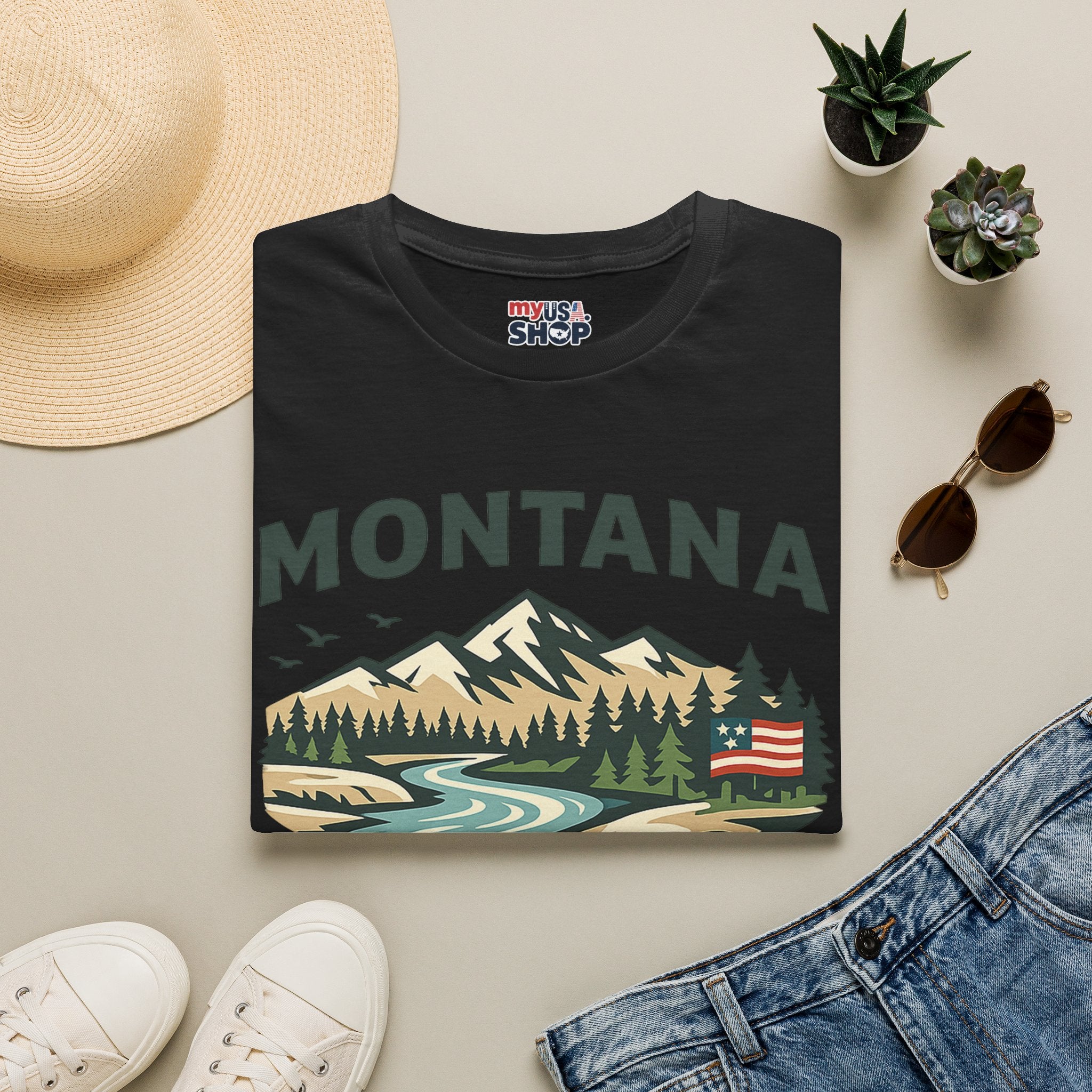America 250 x Montana Mountain Scenic T-Shirt — Retro Nature Design