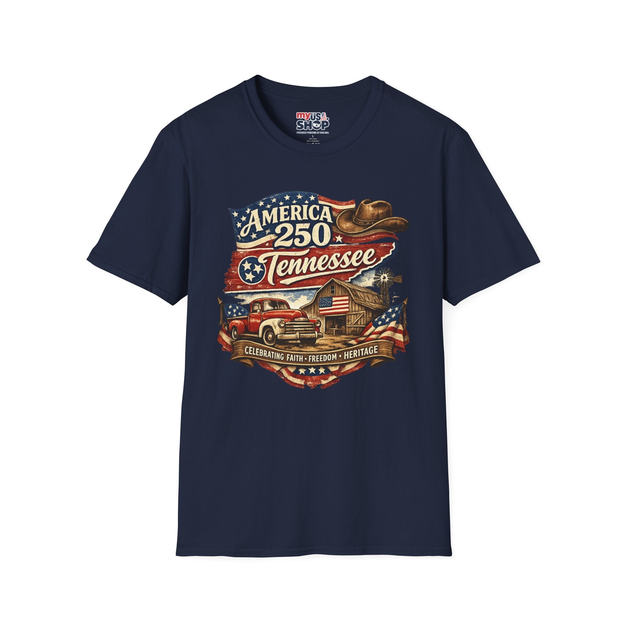 America 250 Tennessee T-Shirt — Celebrating Faith Freedom Heritage Graphic Tee
